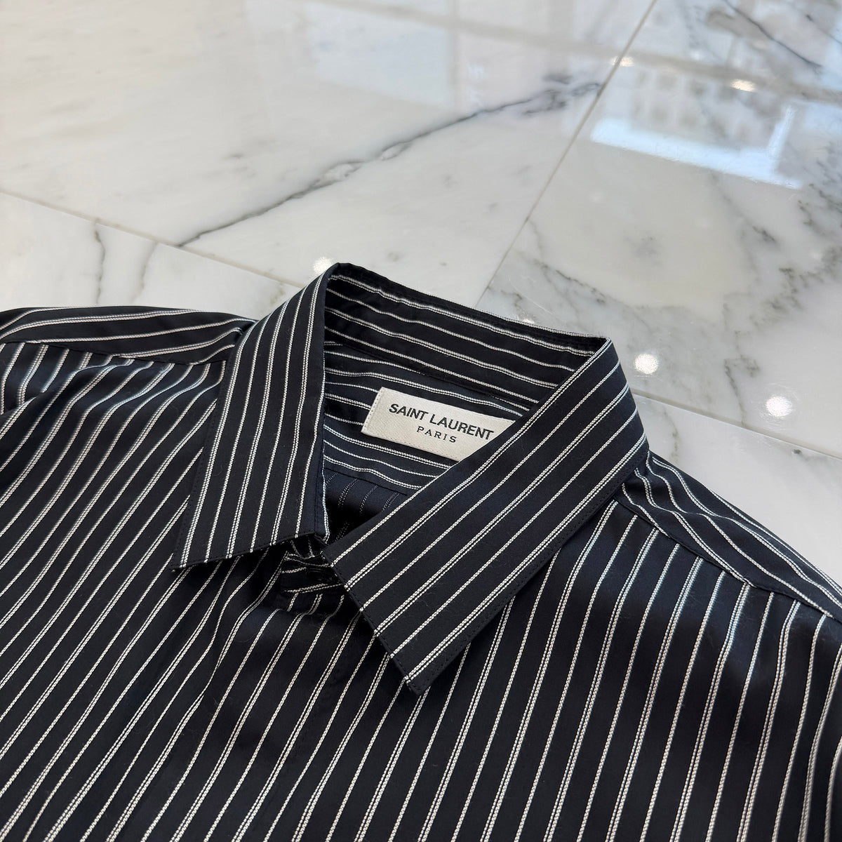 SAINT LAURENT PARIS 2019SS Stripe Silk Shirt 646850 Y1F58 Size 38 サンローランパリ ストライプ シルクシャツ サイズ38