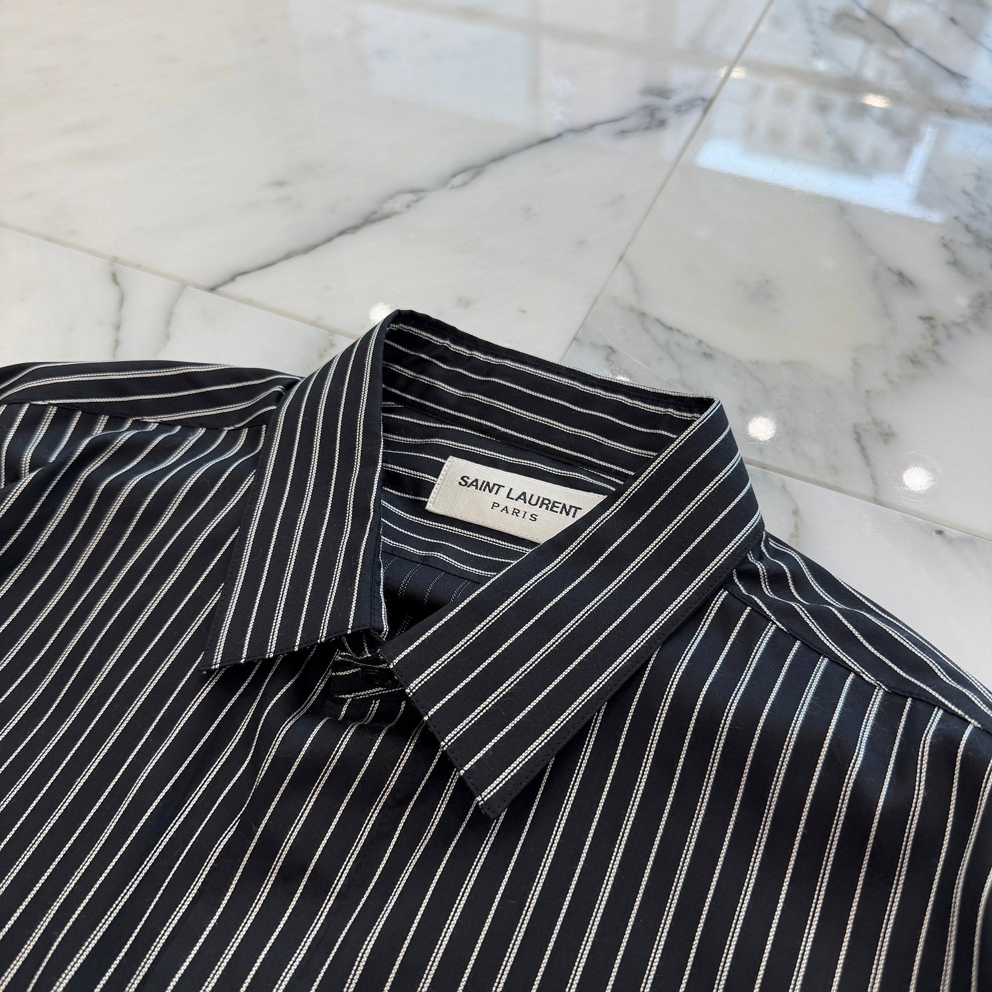 SAINT LAURENT PARIS 2019SS Stripe Silk Shirt 646850 Y1F58 Size 38 サンローランパリ ストライプ シルクシャツ サイズ38