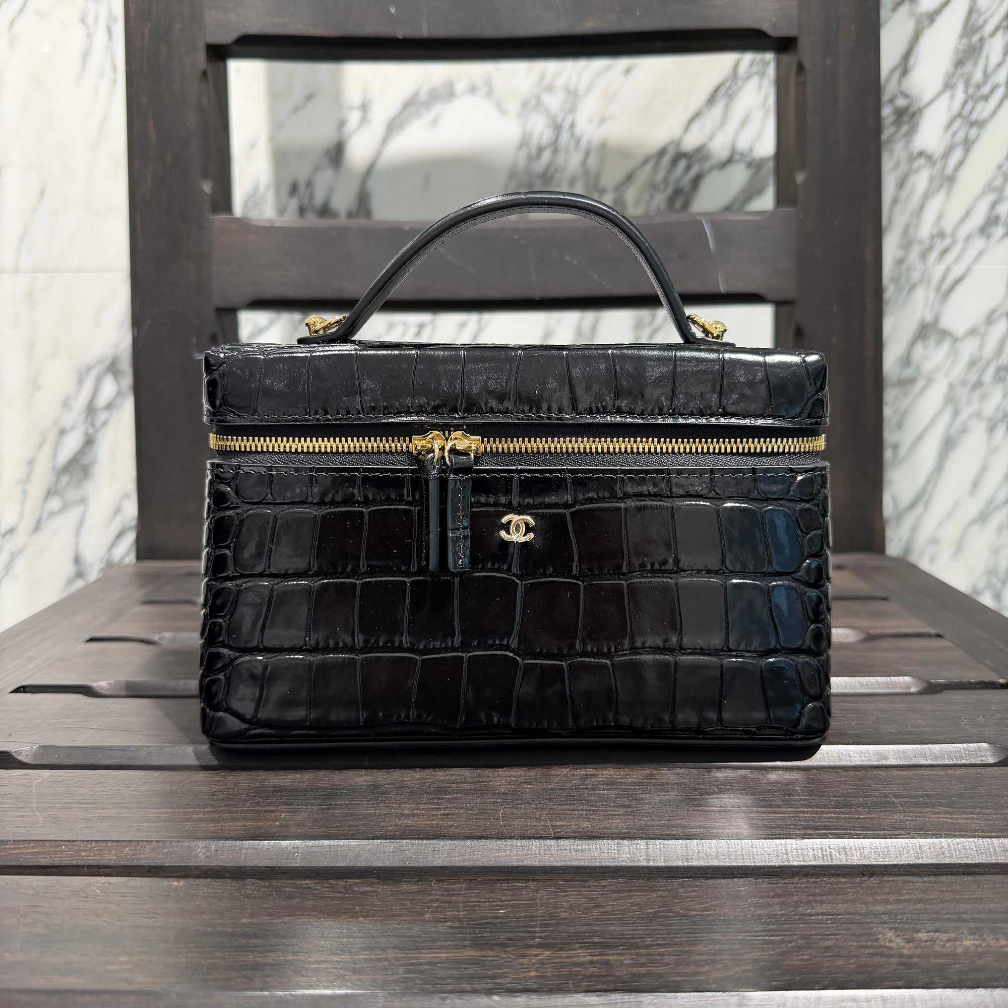 CHANEL Crocodile Embossed Top Handle Vanity Case シャネル