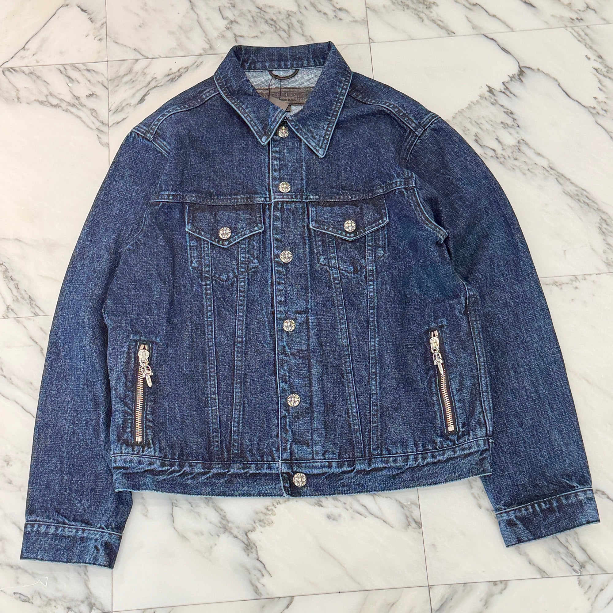 CHROME HEARTS Cross Ball Button MOTO BREATH Denim Jacket Size S クロムハーツ クロスボールボタン モーターブレス デニムジャケット サイズS