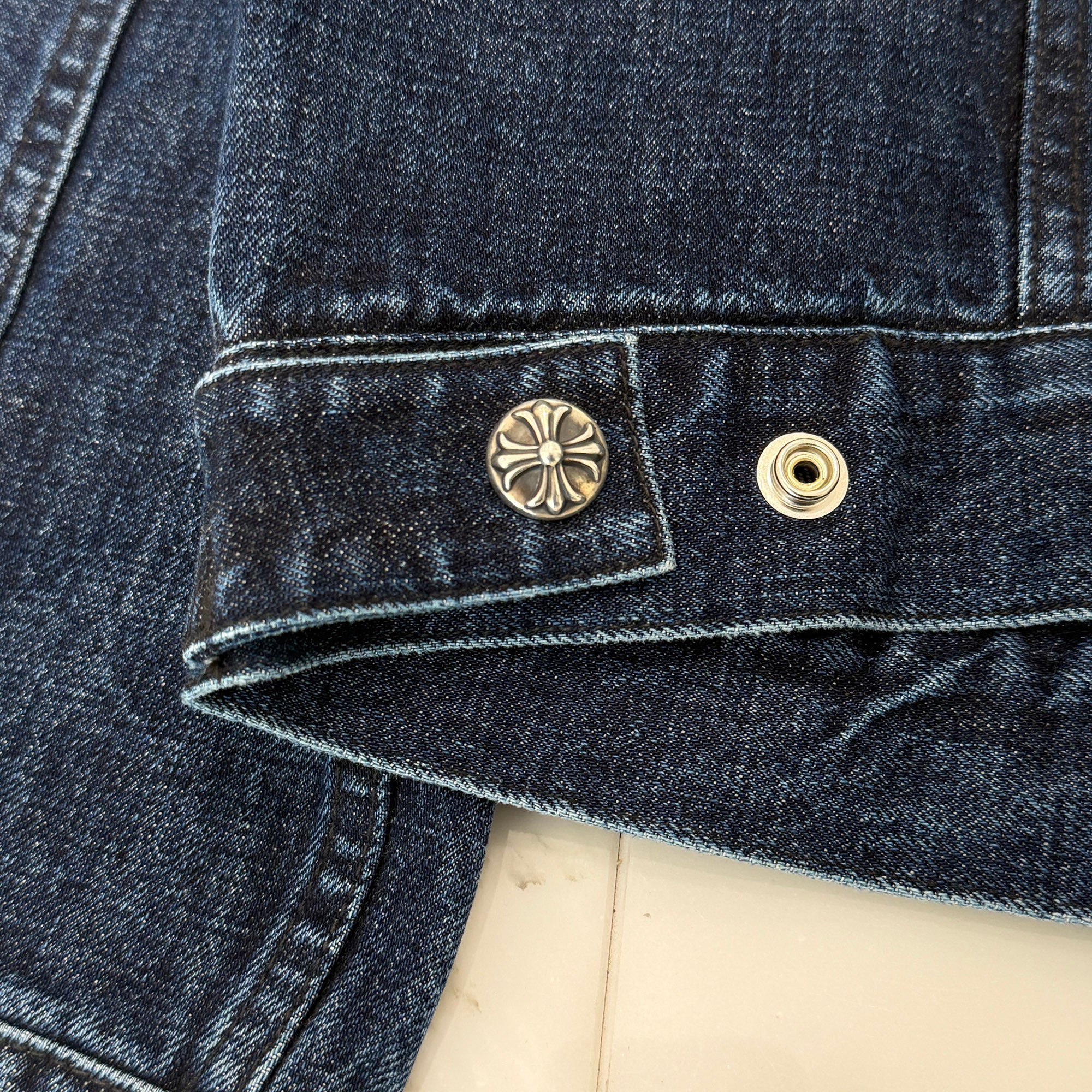 CHROME HEARTS Cross Ball Button MOTO BREATH Denim Jacket Size S クロムハーツ クロスボールボタン モーターブレス デニムジャケット サイズS