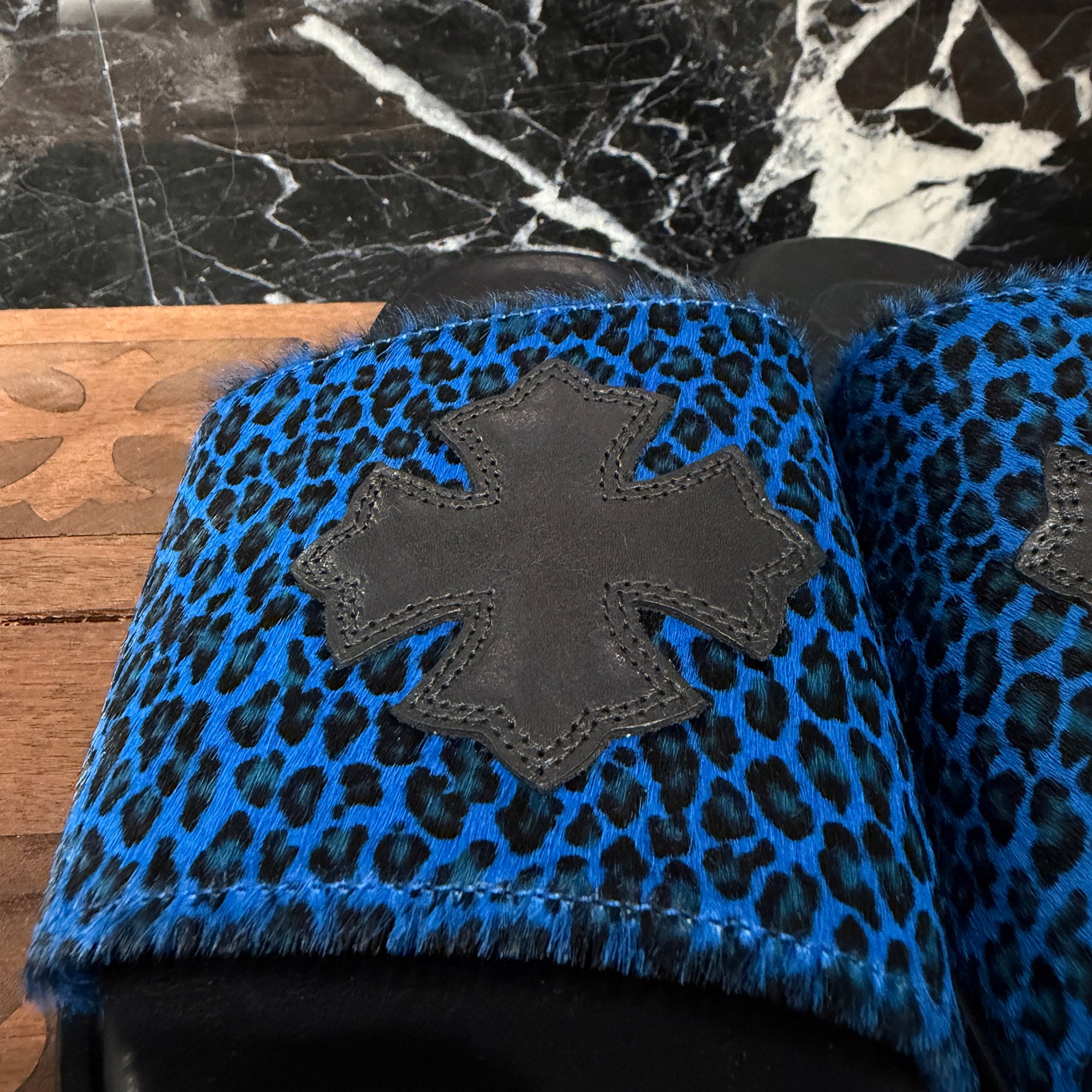 CHROME HEARTS Leather Cross Patch Harako Leather Flat Sandals Size