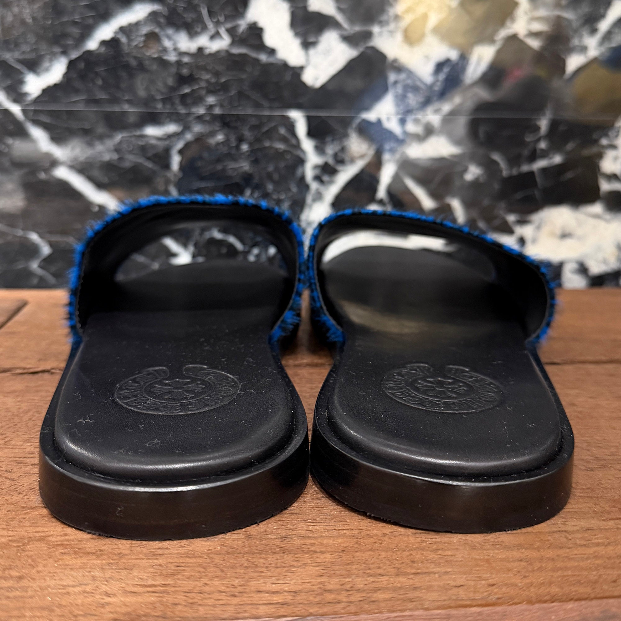 CHROME HEARTS Leather Cross Patch Harako Leather Flat Sandals Size 41 クロムハーツ レザークロスパッチ ハラコレザーフラットサンダル サイズ41