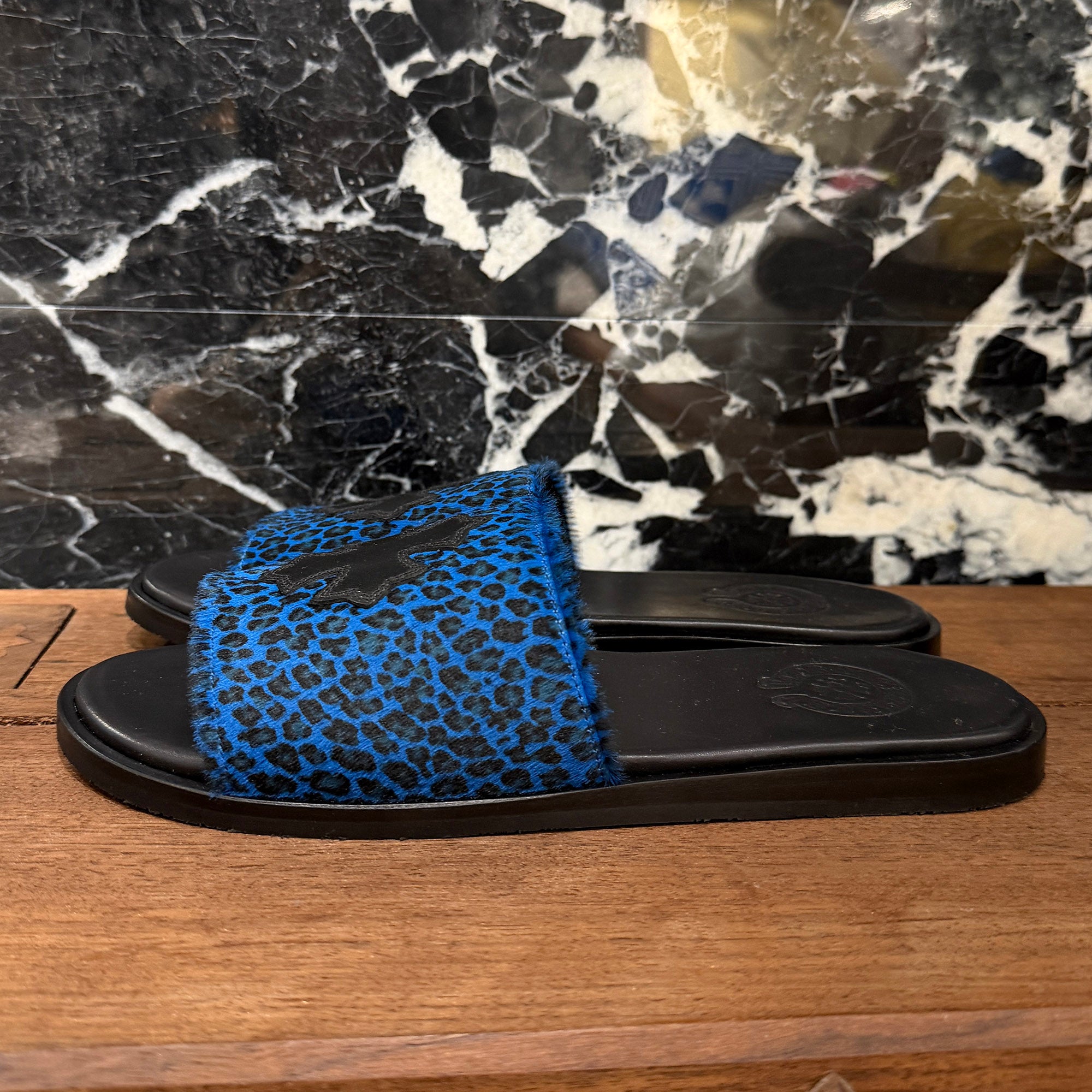 CHROME HEARTS Leather Cross Patch Harako Leather Flat Sandals Size