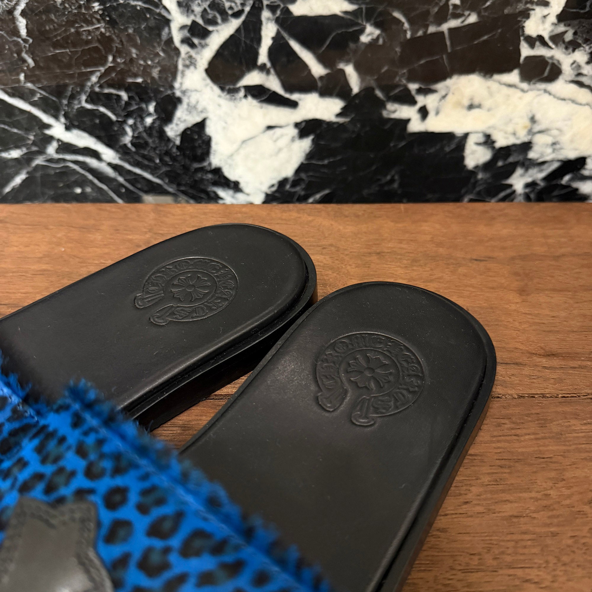 CHROME HEARTS Leather Cross Patch Harako Leather Flat Sandals Size 41 クロムハーツ レザークロスパッチ ハラコレザーフラットサンダル サイズ41