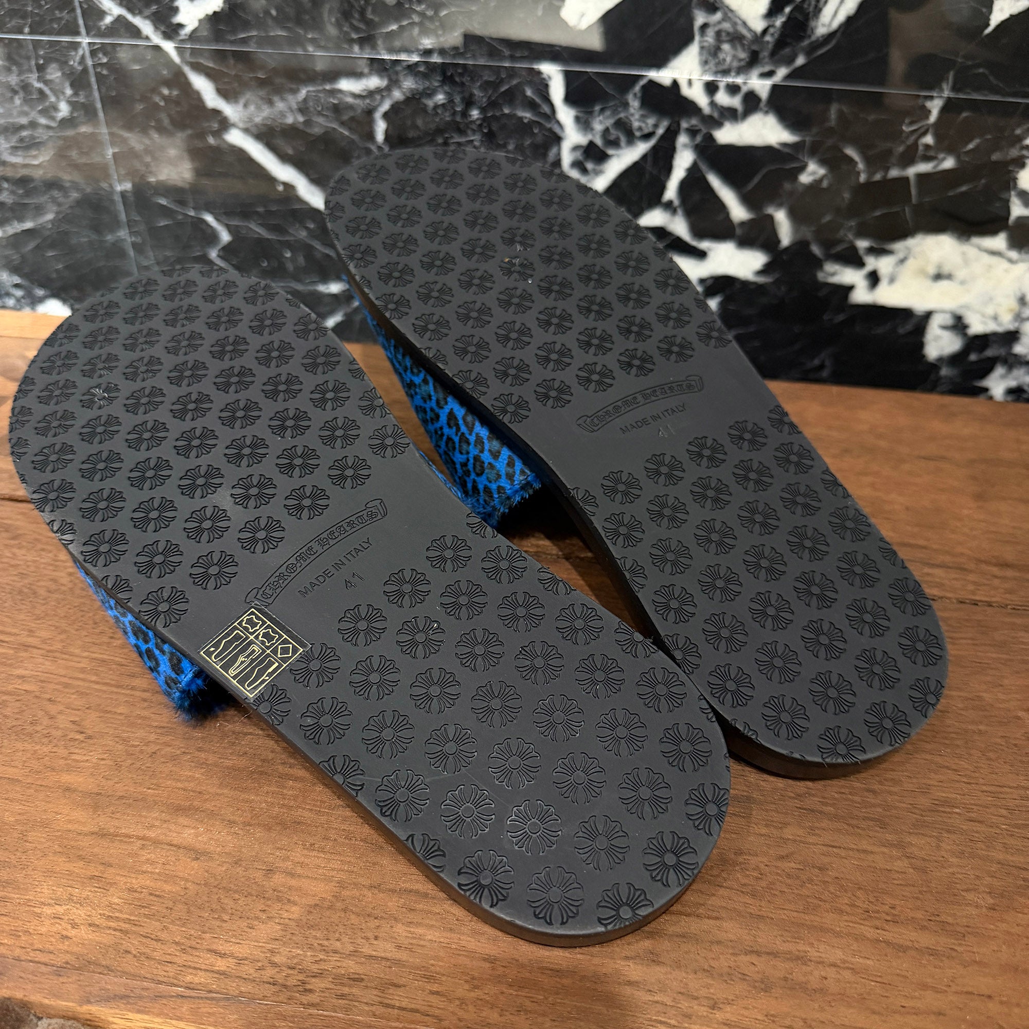 CHROME HEARTS Leather Cross Patch Harako Leather Flat Sandals Size