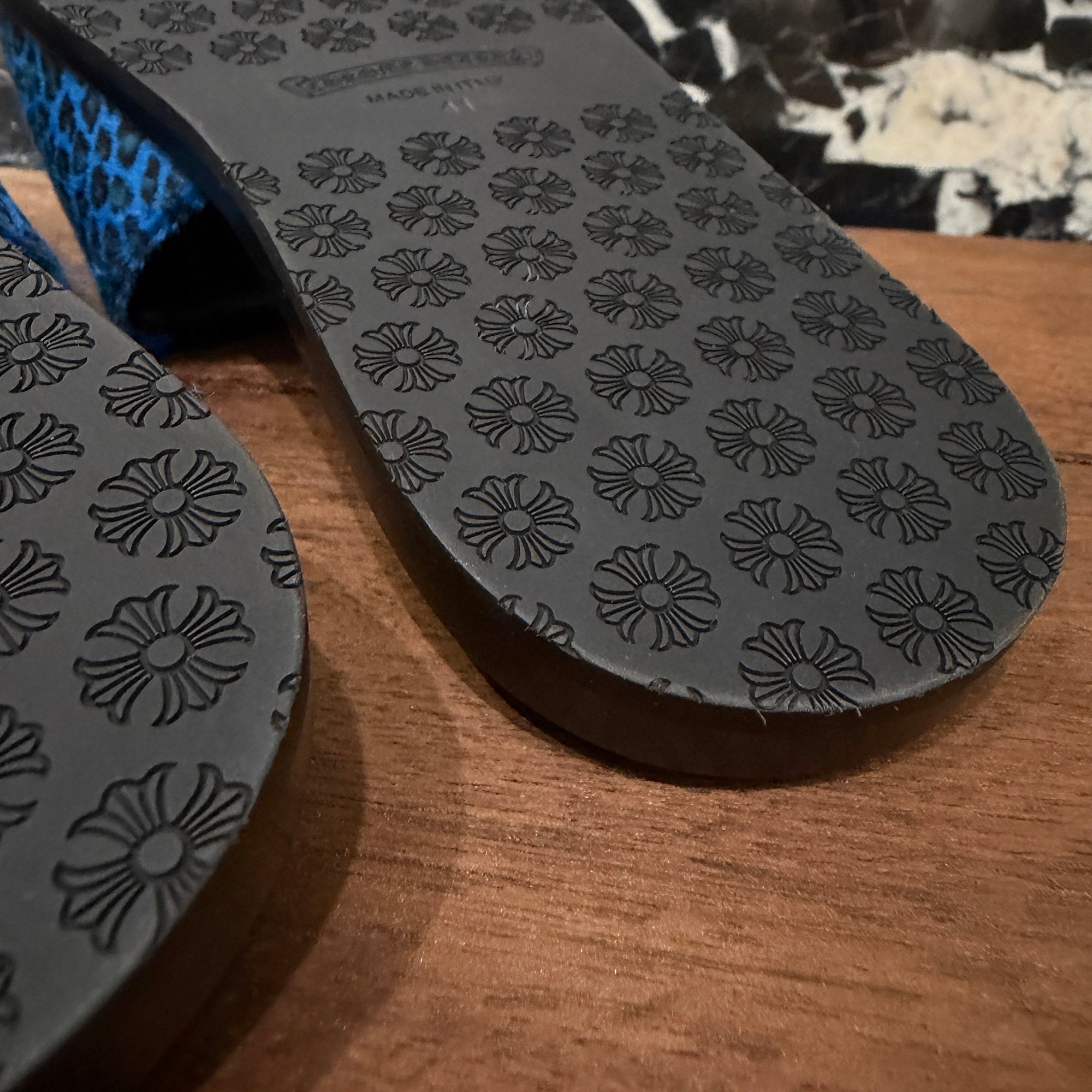 CHROME HEARTS Leather Cross Patch Harako Leather Flat Sandals Size 41 クロムハーツ レザークロスパッチ ハラコレザーフラットサンダル サイズ41