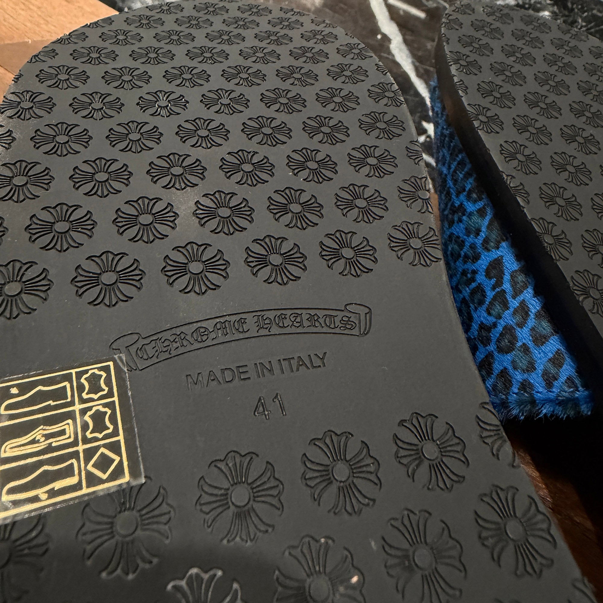 CHROME HEARTS Leather Cross Patch Harako Leather Flat Sandals Size 41 クロムハーツ レザークロスパッチ ハラコレザーフラットサンダル サイズ41