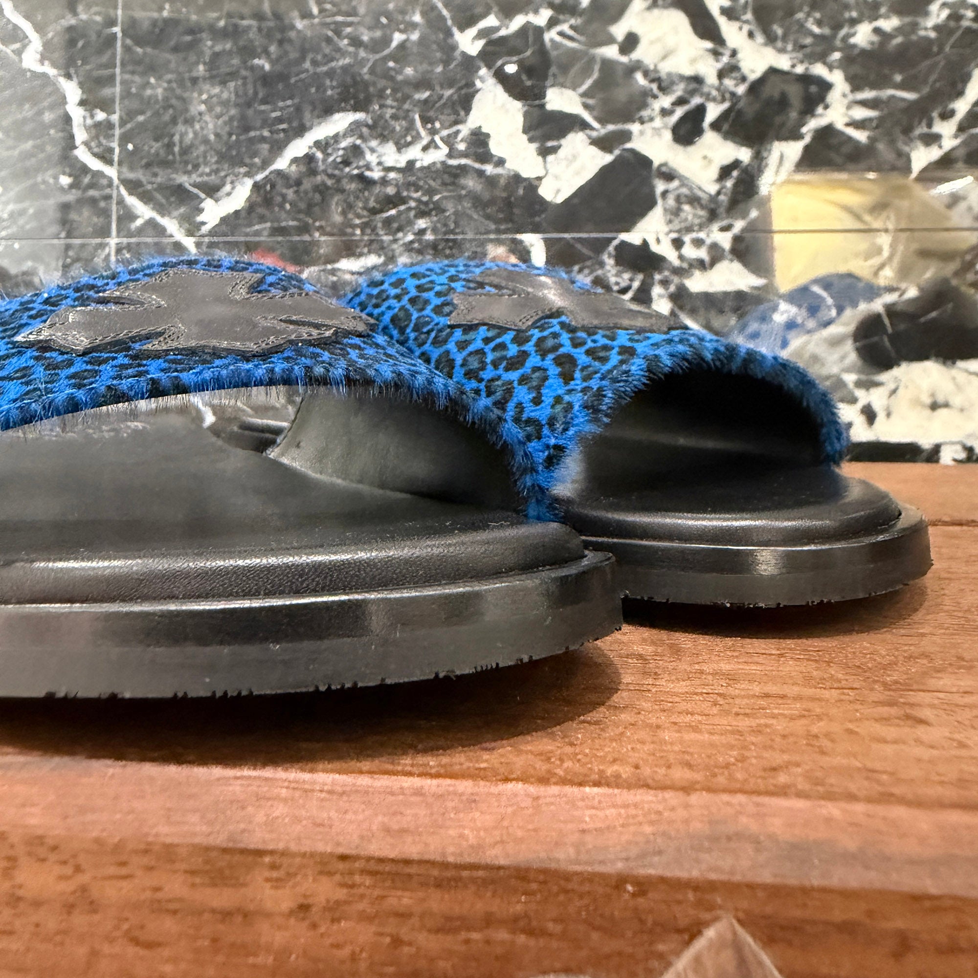 CHROME HEARTS Leather Cross Patch Harako Leather Flat Sandals Size 41 クロムハーツ レザークロスパッチ ハラコレザーフラットサンダル サイズ41