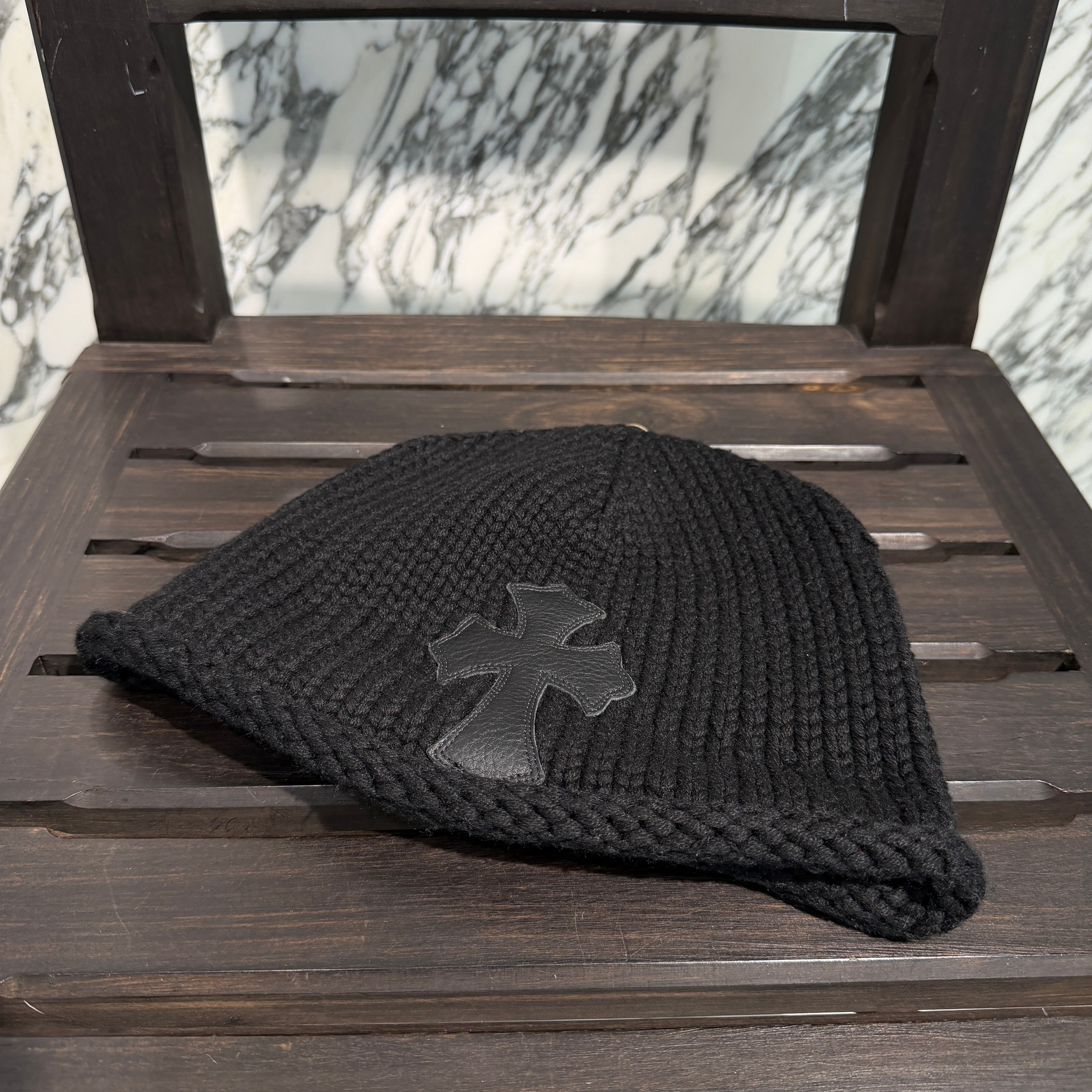 CHROME HEARTS Cashmere Leather 1 Cross Patch Beanie クロムハーツ カシミヤ レザー 1クロスパッチ ビーニー