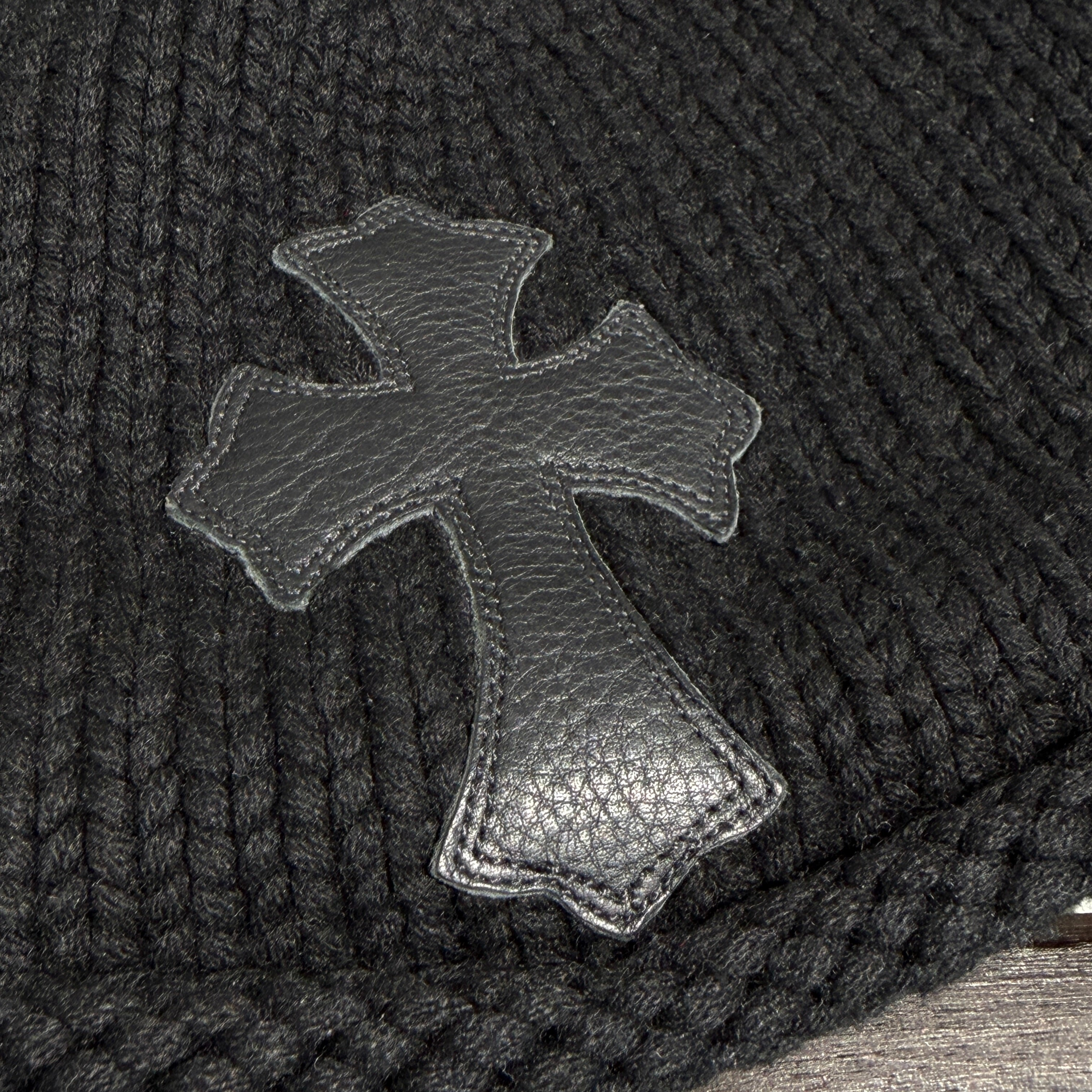 CHROME HEARTS Cashmere Leather 1 Cross Patch Beanie クロムハーツ カシミヤ レザー 1クロスパッチ ビーニー