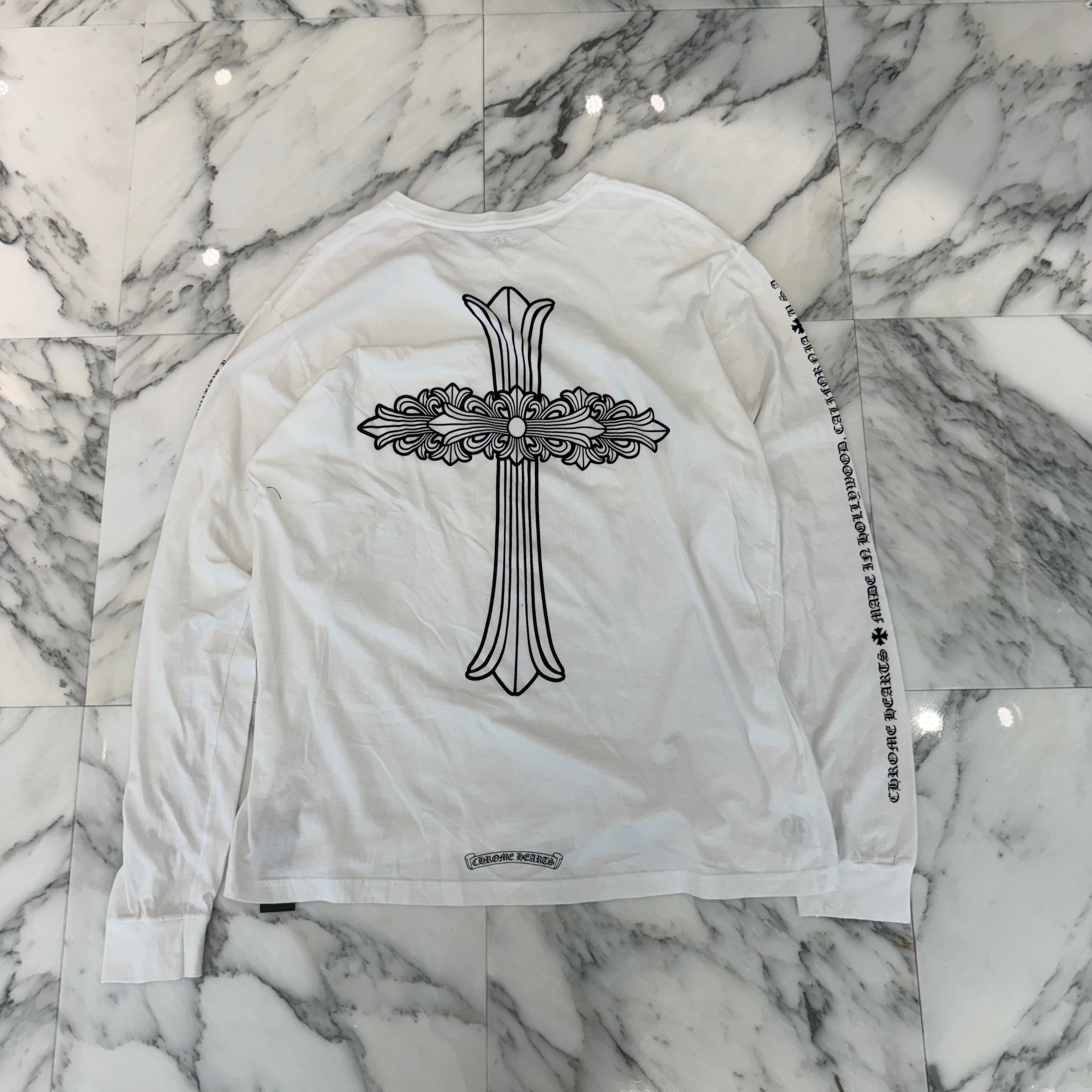 CHROME HEARTS Made In Hollywood Back Floral Cross Vertical Logo Long Sleeve Tee Size XL クロムハーツ メイドインハリウッド バックフローラルクロス ヴァーティカルロゴ ロングスリーブTシャツ サイズXL