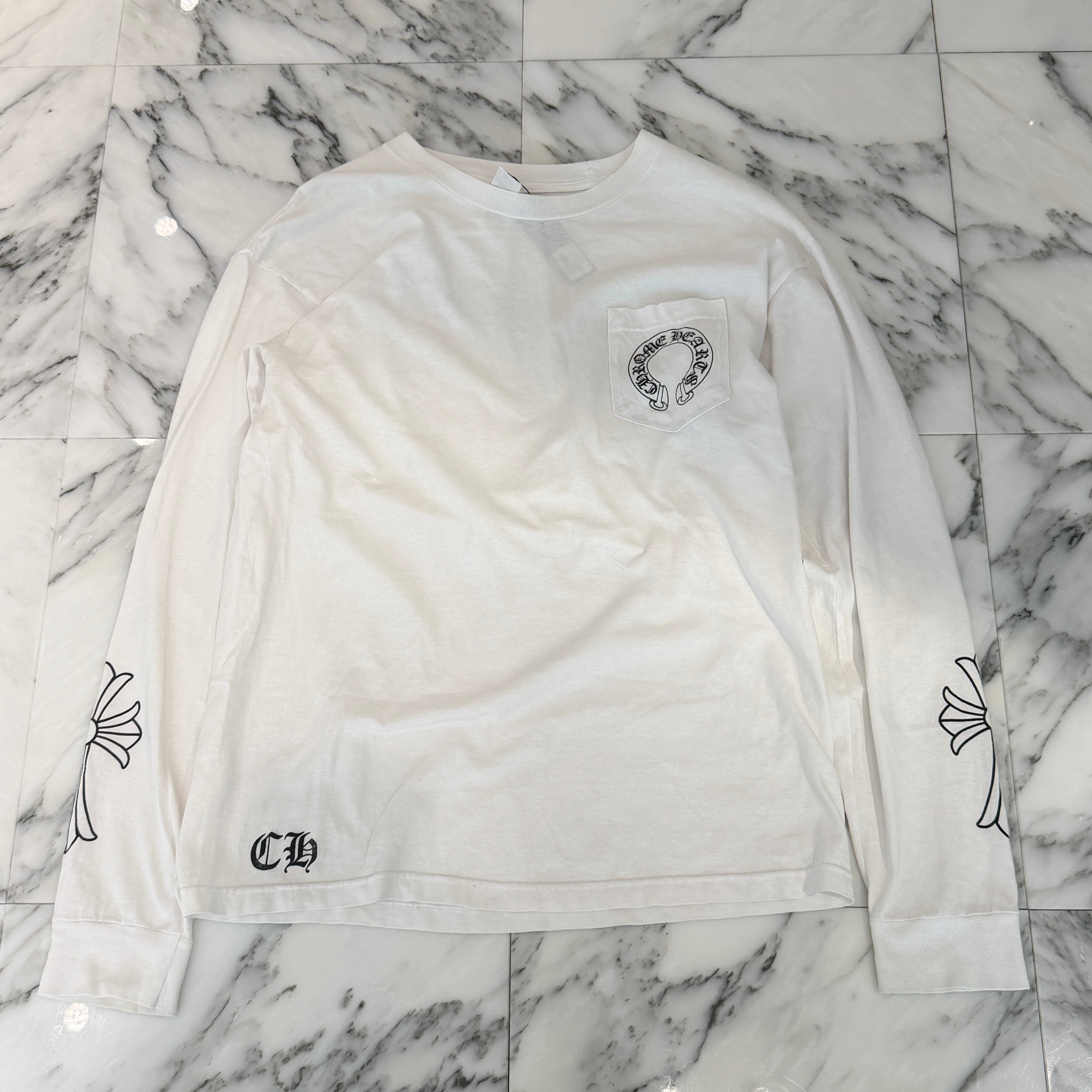 CHROME HEARTS Back Scroll Sleeve CH Cross Print Long Sleeve Tee Size L クロムハーツ バックスクロール 袖CHクロス ロングスリーブ Tシャツ サイズL