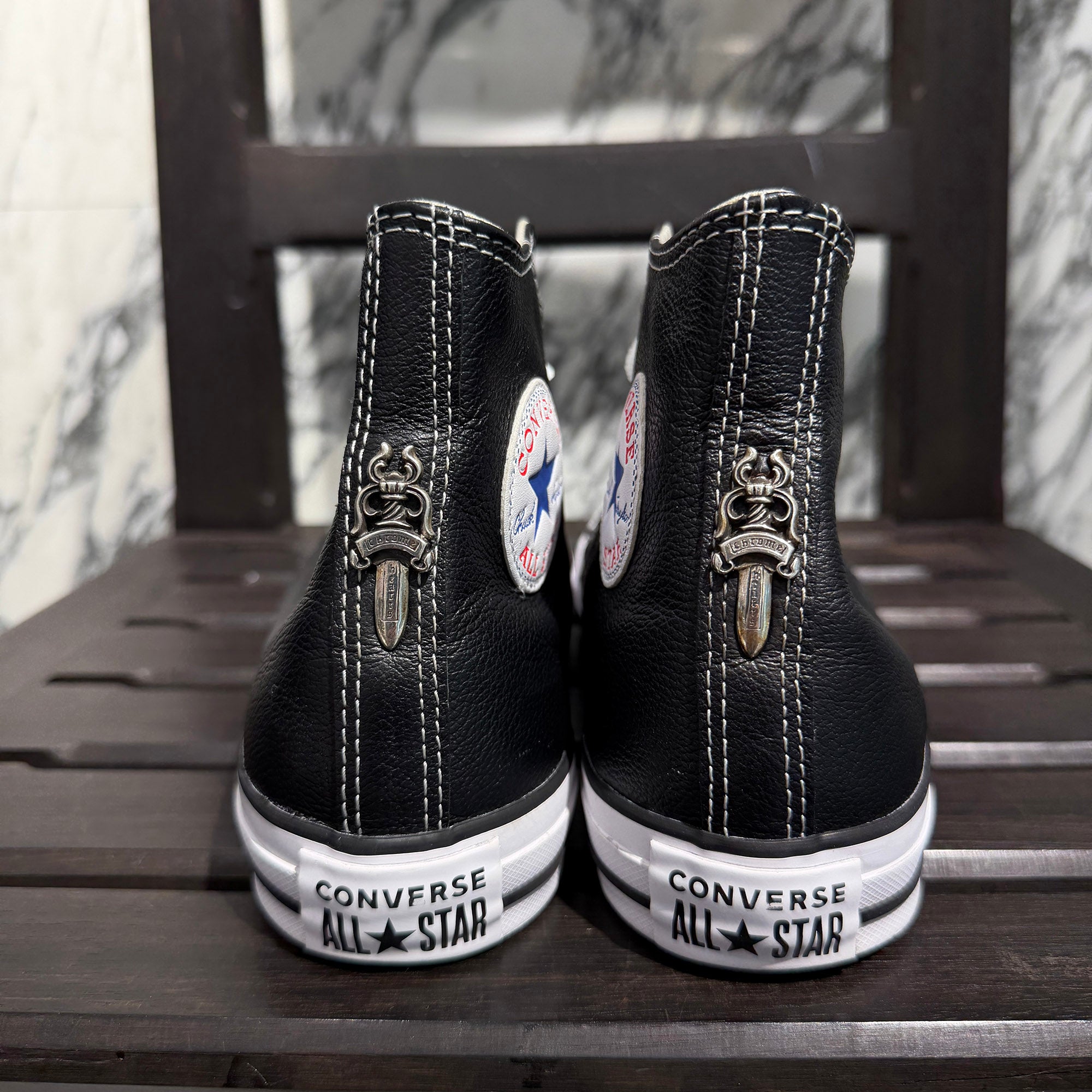 Chrome Hearts Converseスターレザースニーカー サイズ10 CHROME HEARTS × CONVERSE ALL STAR Cross Leather Patch Canvas High