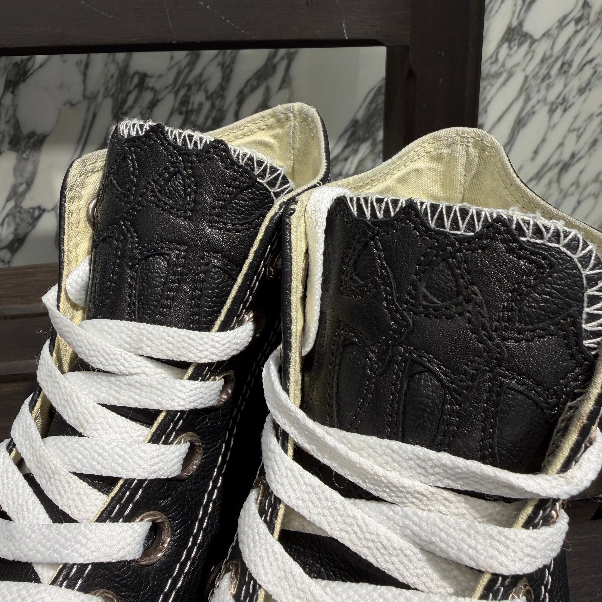 CHROME HEARTS × CONVERSE ALL STAR Cross Leather Patch Canvas High Cut Sneakers Size 7 (25.5cm) クロムハーツ × コンバース オールスター クロスレザーパッチ キャンバス ハイカットスニーカー サイズ7 (25.5cm)
