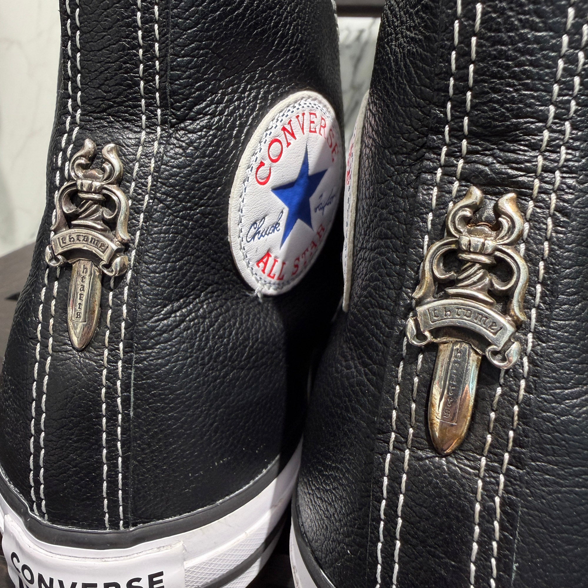 CHROME HEARTS × CONVERSE ALL STAR Cross Leather Patch Canvas High Cut Sneakers Size 7 (25.5cm) クロムハーツ × コンバース オールスター クロスレザーパッチ キャンバス ハイカットスニーカー サイズ7 (25.5cm)