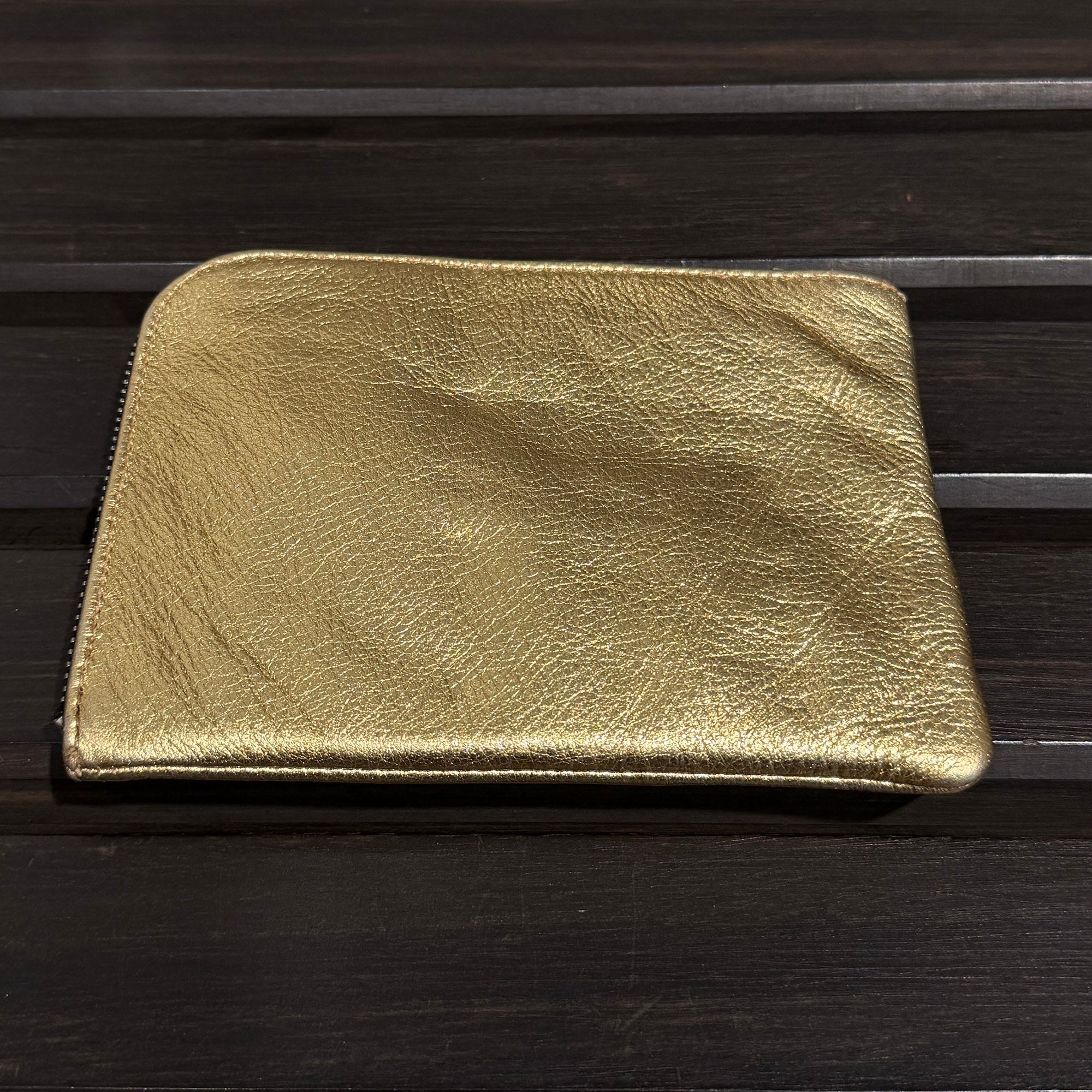 CHROME HEARTS Metallic Gold Leather Zippered Coin Purse クロムハーツ メタリック ゴールドレザー ジッパー コインパース
