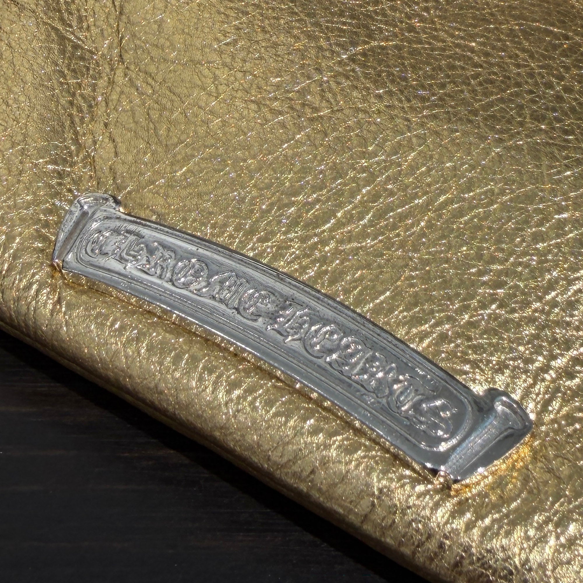 CHROME HEARTS Metallic Gold Leather Zippered Coin Purse クロムハーツ メタリック ゴールドレザー ジッパー コインパース