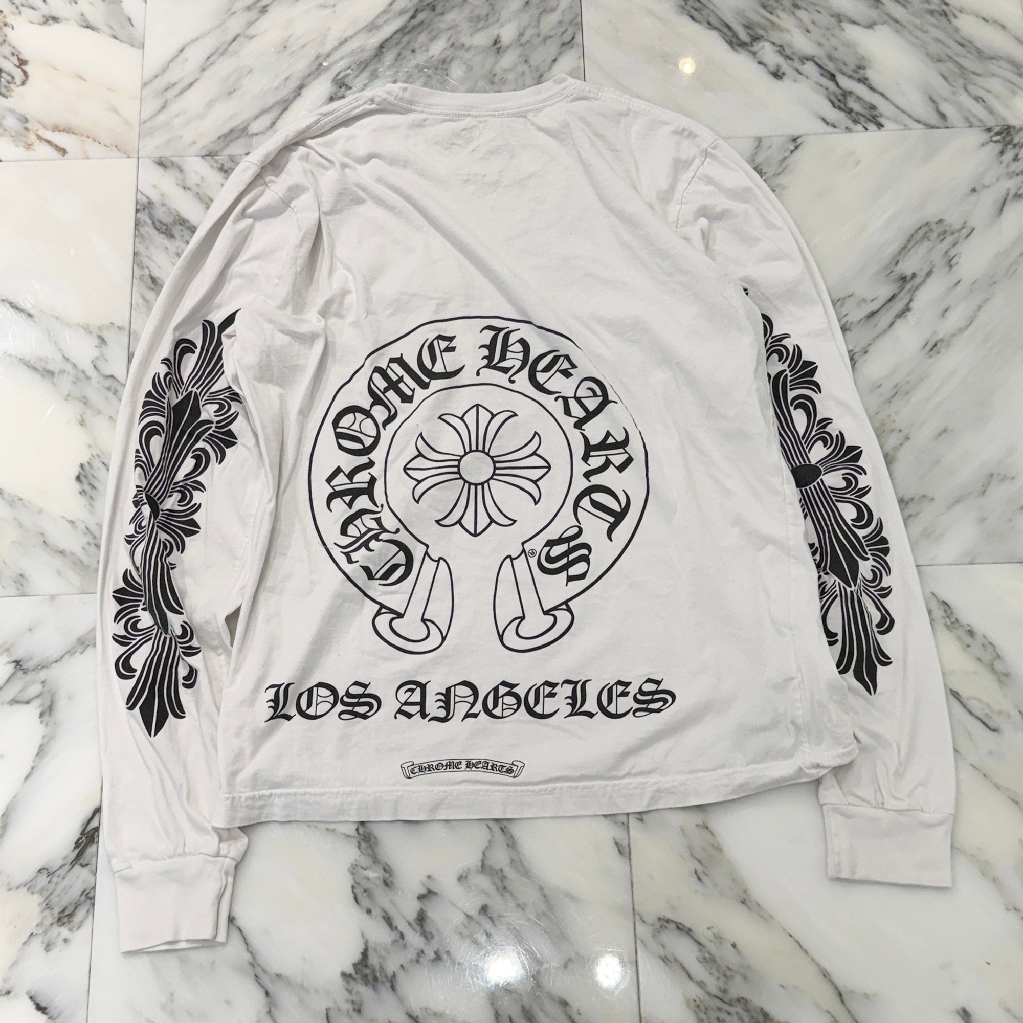 CHROME HEARTS Los Angeles Limited Floral Cross Horseshoe Long Sleeve Tee Size L クロムハーツ ロサンゼルス限定 フローラルクロス ホースシュー ロングスリーブ Tシャツ サイズL