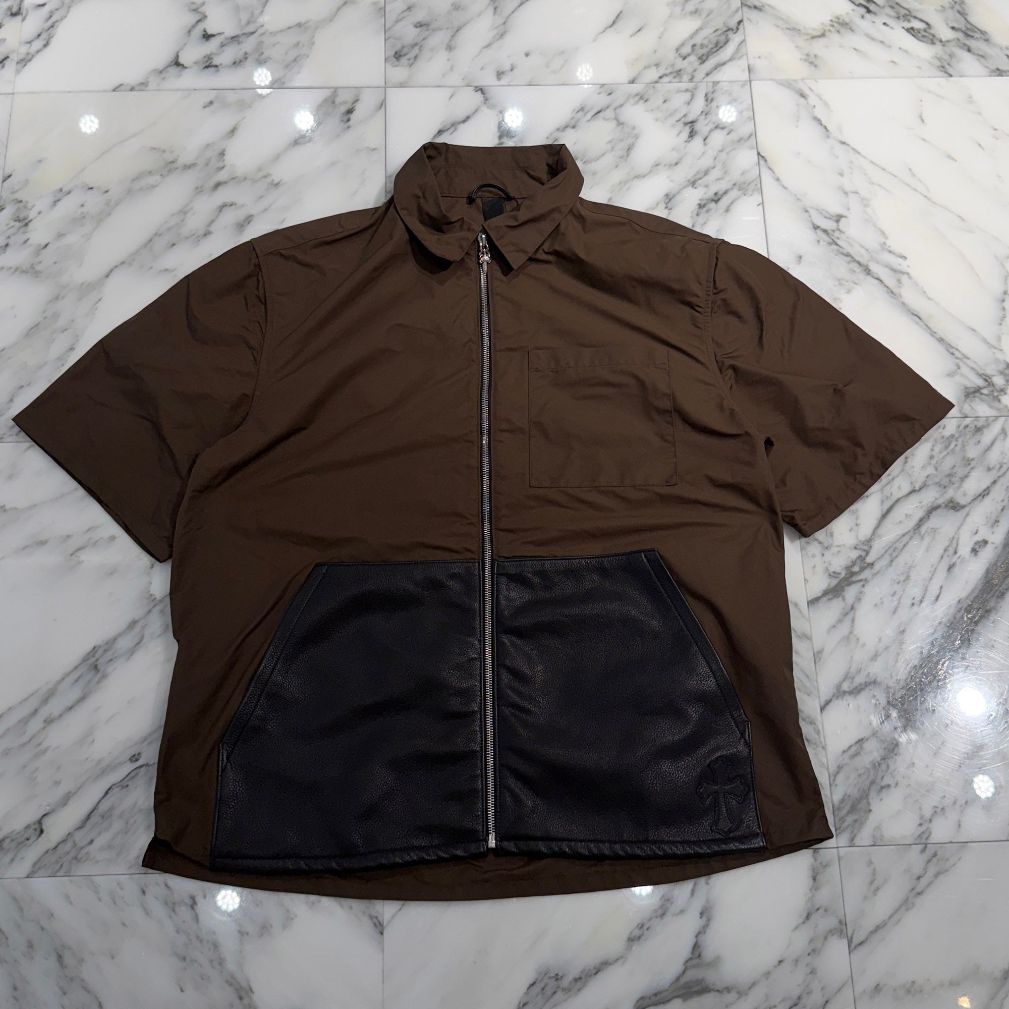 CHROME HEARTS Y NOT Carpenter Leather Pocket Nylon Zip Shirt Size L クロムハーツ ワイノット カーペンター レザーポケット ナイロンジップシャツ サイズL