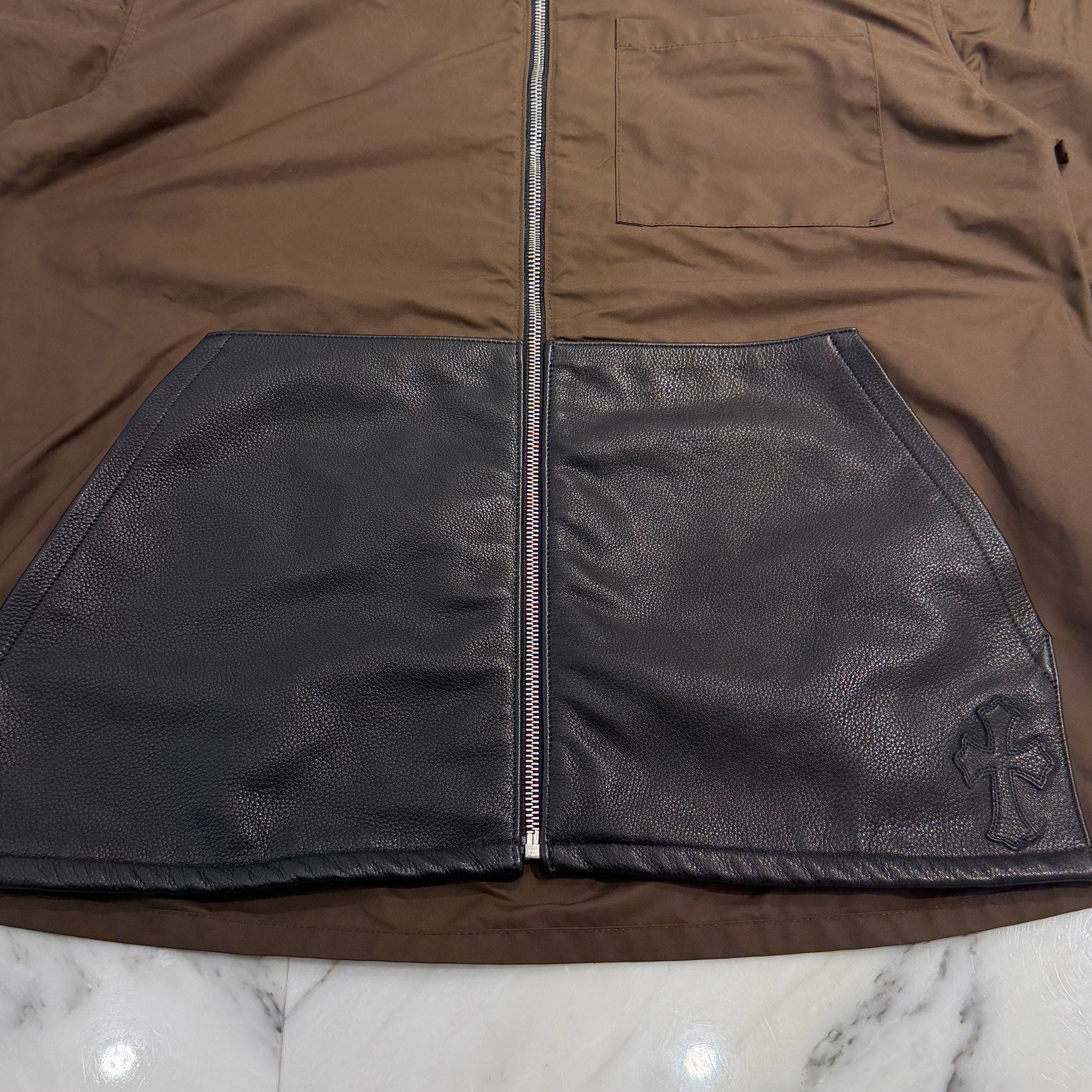 CHROME HEARTS Y NOT Carpenter Leather Pocket Nylon Zip Shirt Size L クロムハーツ ワイノット カーペンター レザーポケット ナイロンジップシャツ サイズL