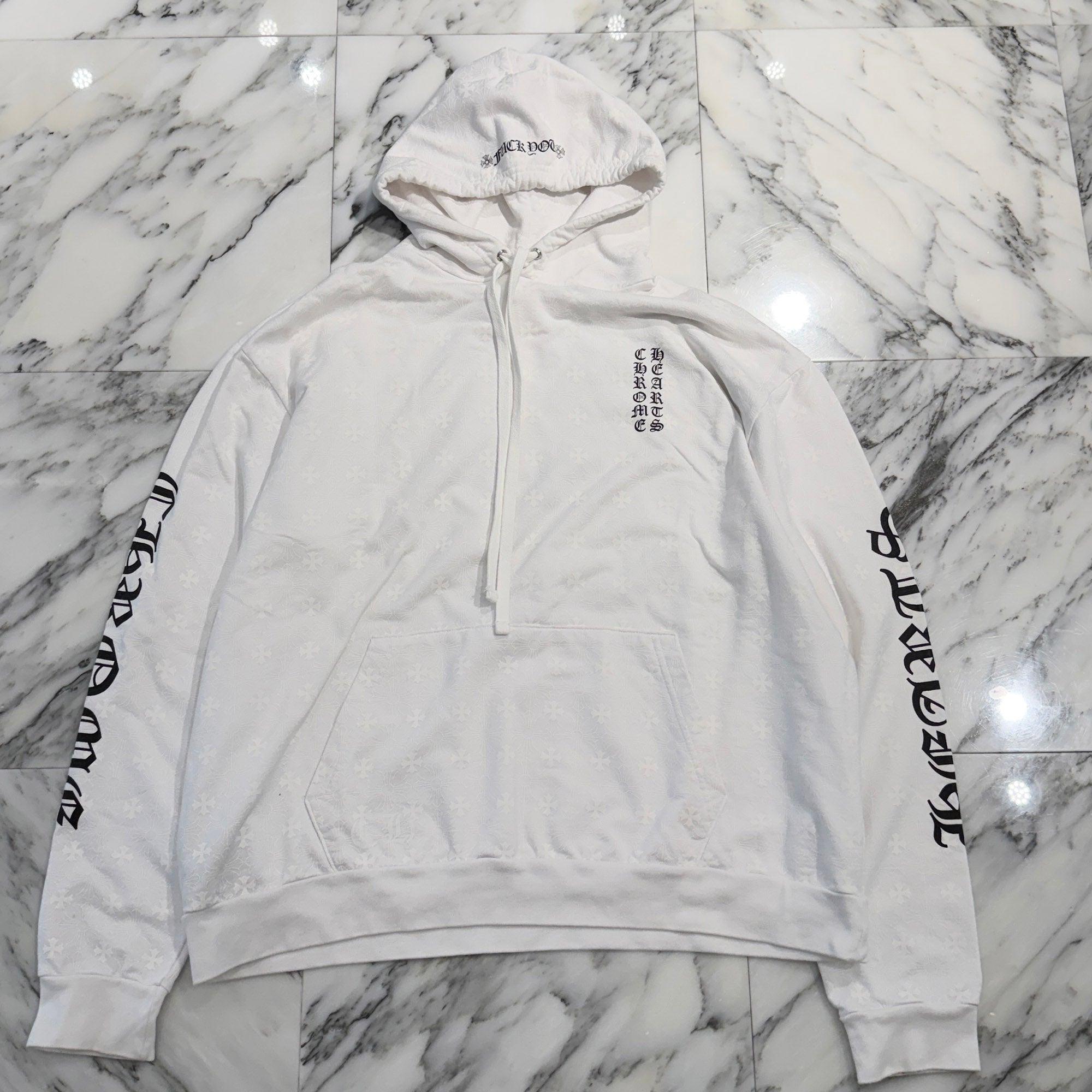 CHROME HEARTS Vertical Logo CH Plus Pullover Hoodie Size XL クロムハーツ ヴァーティカルロゴ CHプラス総柄 プルオーバーフーディ サイズXL