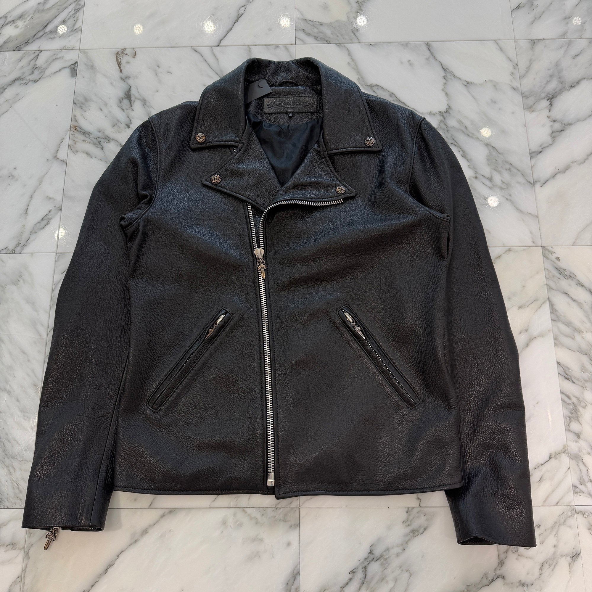 CHROME HEARTS Moto Dagger Zip Up Riders Leather Jacket Size L クロムハーツ モト ダガージップアップ ライダース レザー ジャケット サイズL