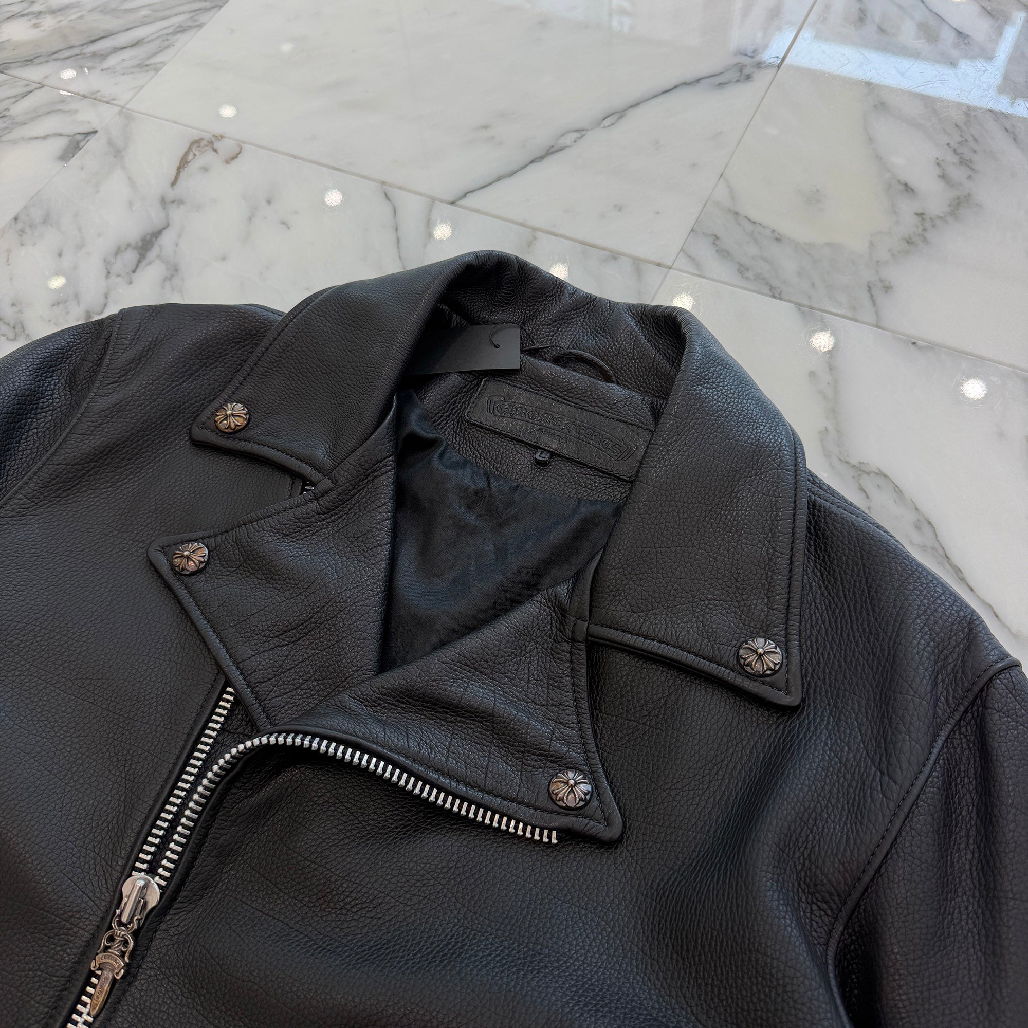 CHROME HEARTS Moto Dagger Zip Up Riders Leather Jacket Size L クロムハーツ モト ダガージップアップ ライダース レザー ジャケット サイズL