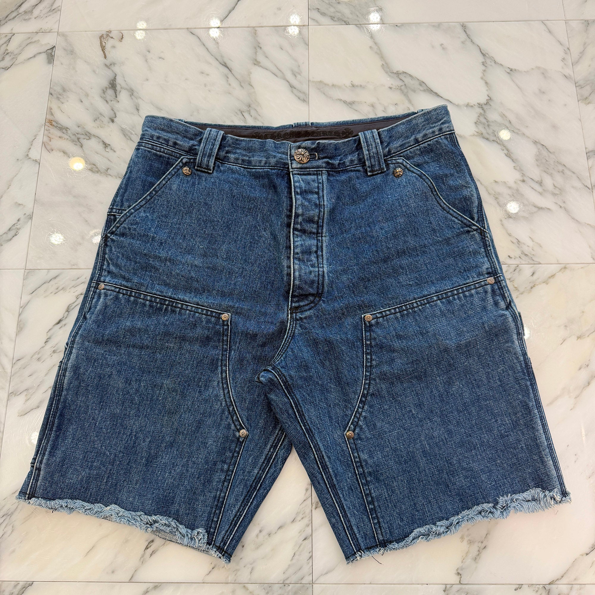CHROME HEARTS Carpenter Cross Ball Button Denim Shorts Size 34 クロムハーツ カーペンター クロスボールボタン デニムショーツ サイズ34