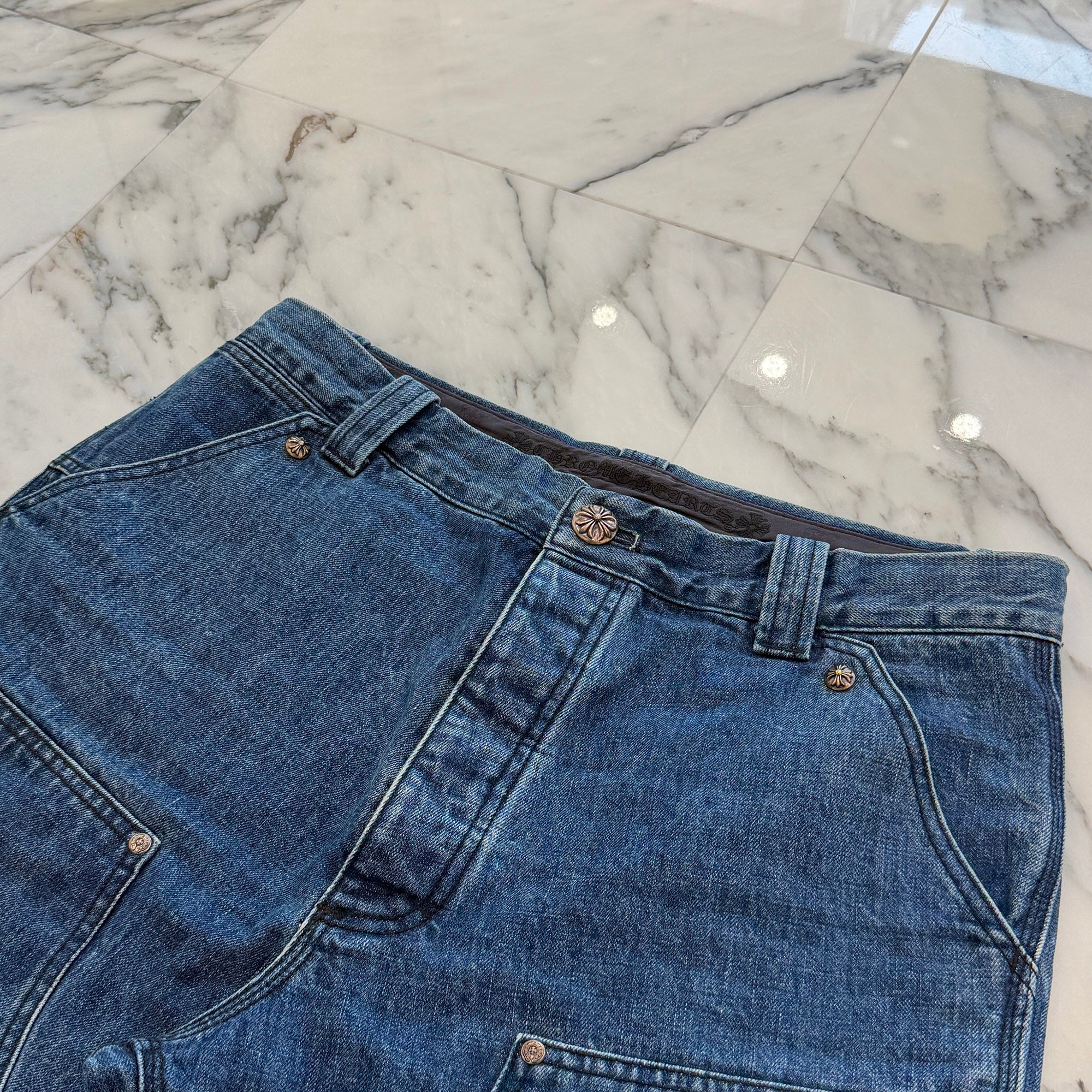 CHROME HEARTS Carpenter Cross Ball Button Denim Shorts Size 34 クロムハーツ カーペンター クロスボールボタン デニムショーツ サイズ34