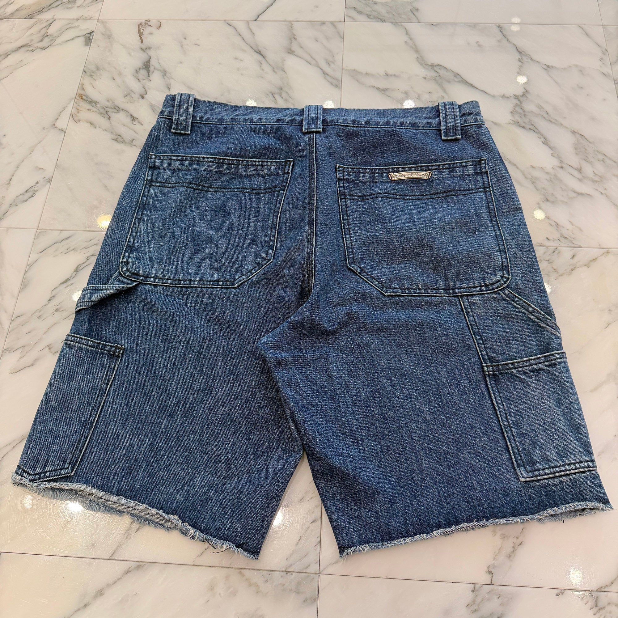 CHROME HEARTS Carpenter Cross Ball Button Denim Shorts Size 34