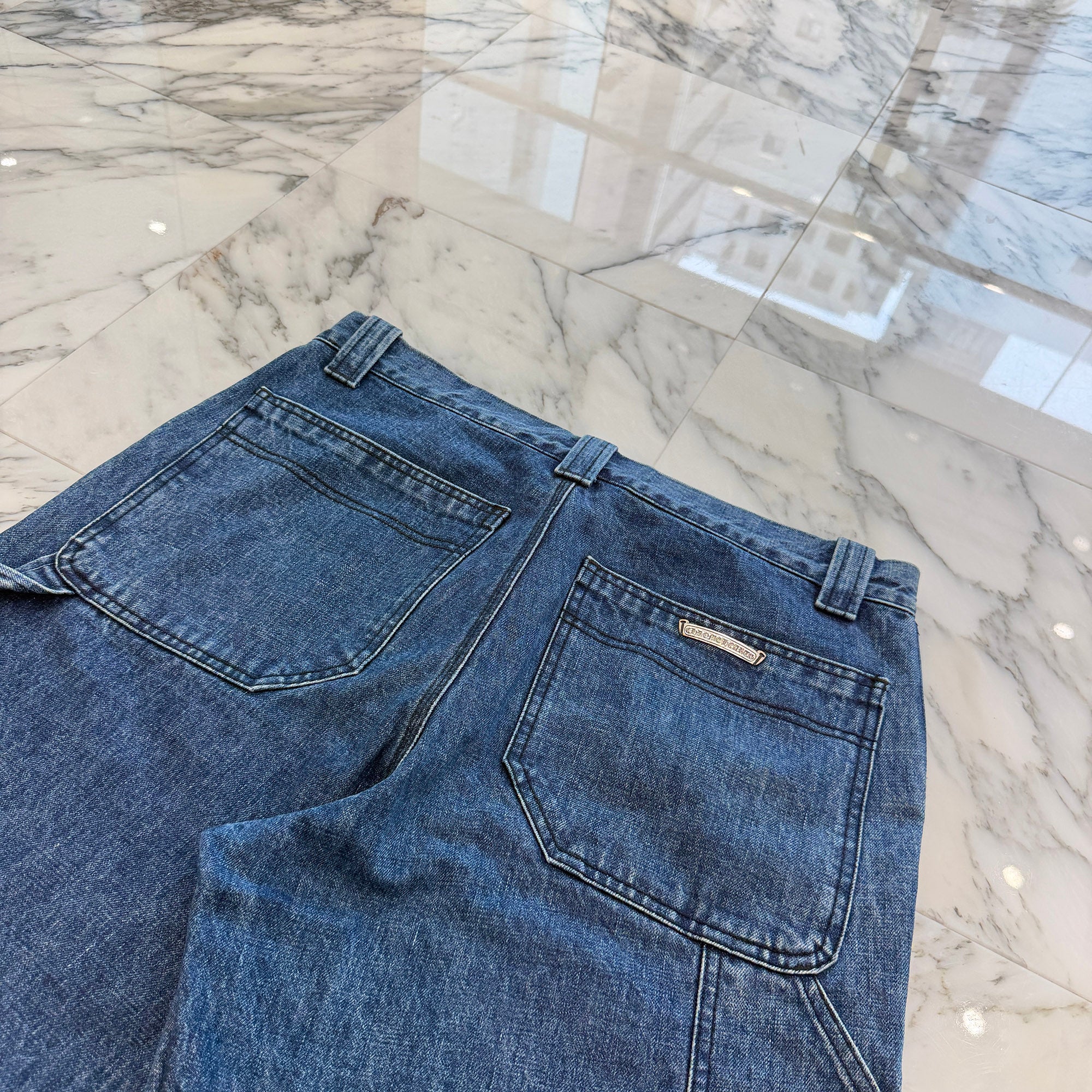 CHROME HEARTS Carpenter Cross Ball Button Denim Shorts Size 34
