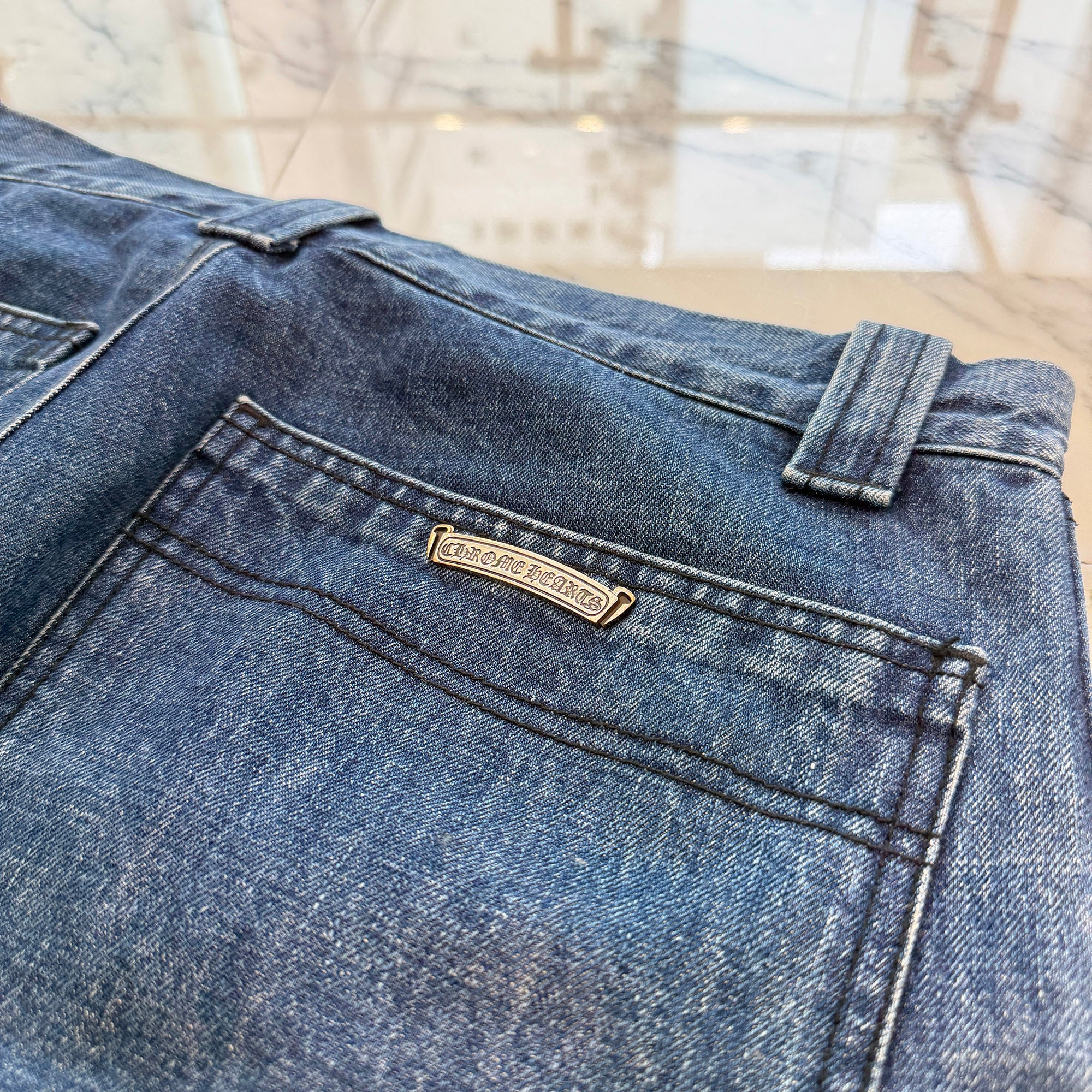 CHROME HEARTS Carpenter Cross Ball Button Denim Shorts Size 34