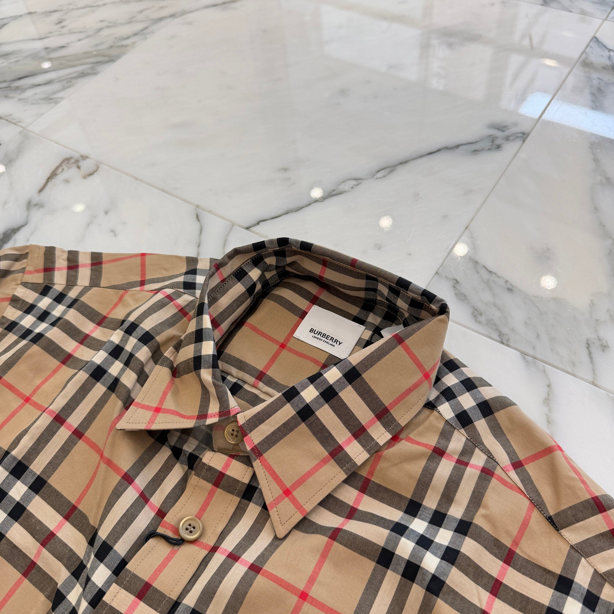 BURBERRY 2019AW Bold Logo Print Checked Cotton Long Sleeve Shirt 8017567 Size M バーバリーボールドロゴプリント チェックド ロングスリーブ シャツ サイズM