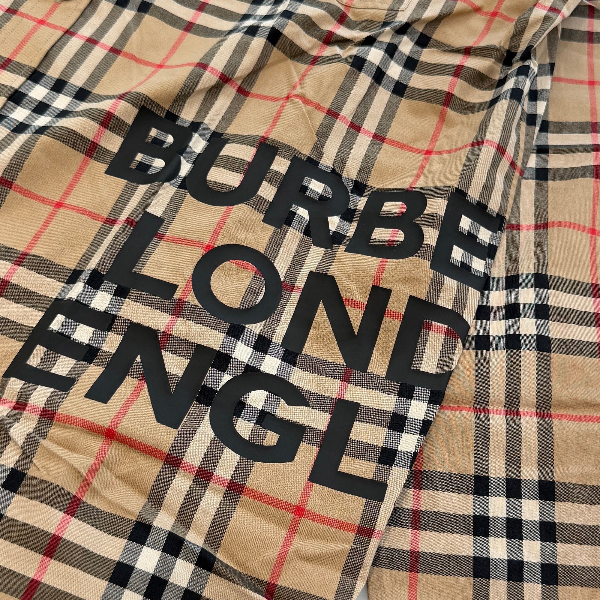 BURBERRY 2019AW Bold Logo Print Checked Cotton Long Sleeve Shirt 8017567 Size M バーバリーボールドロゴプリント チェックド ロングスリーブ シャツ サイズM