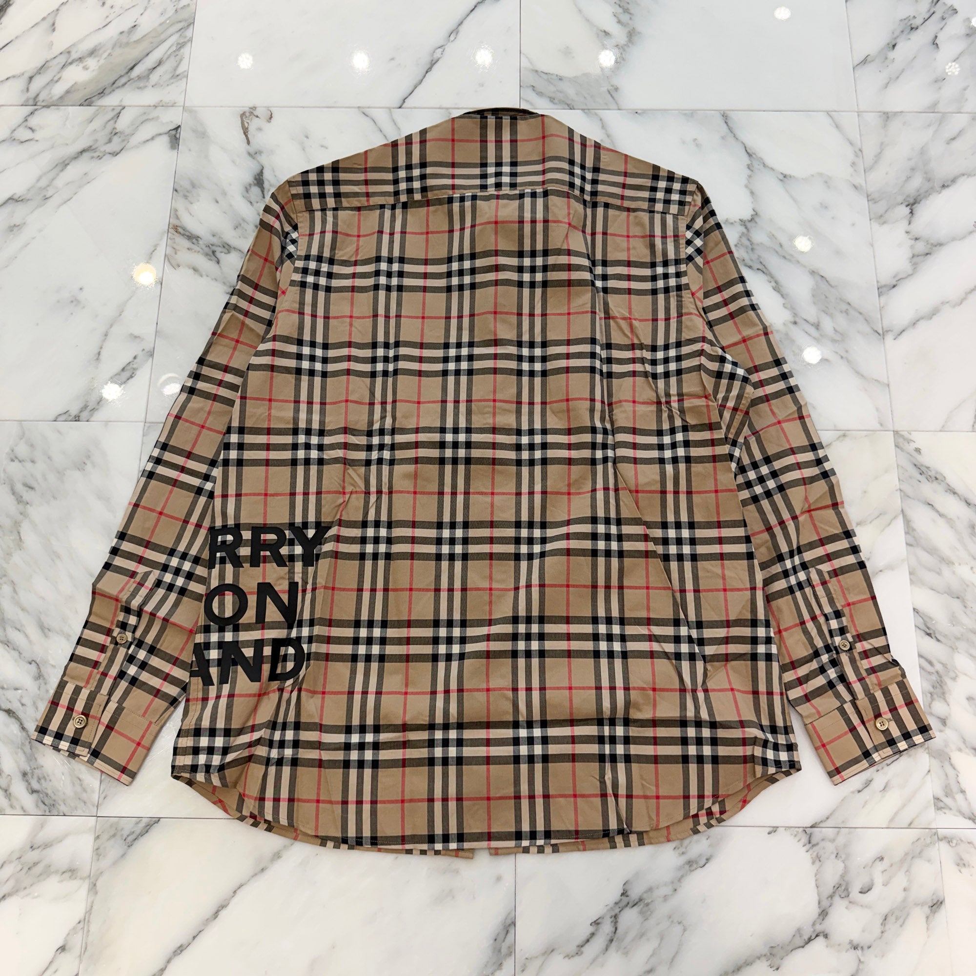BURBERRY 2019AW Bold Logo Print Checked Cotton Long Sleeve Shirt 8017567 Size M バーバリーボールドロゴプリント チェックド ロングスリーブ シャツ サイズM