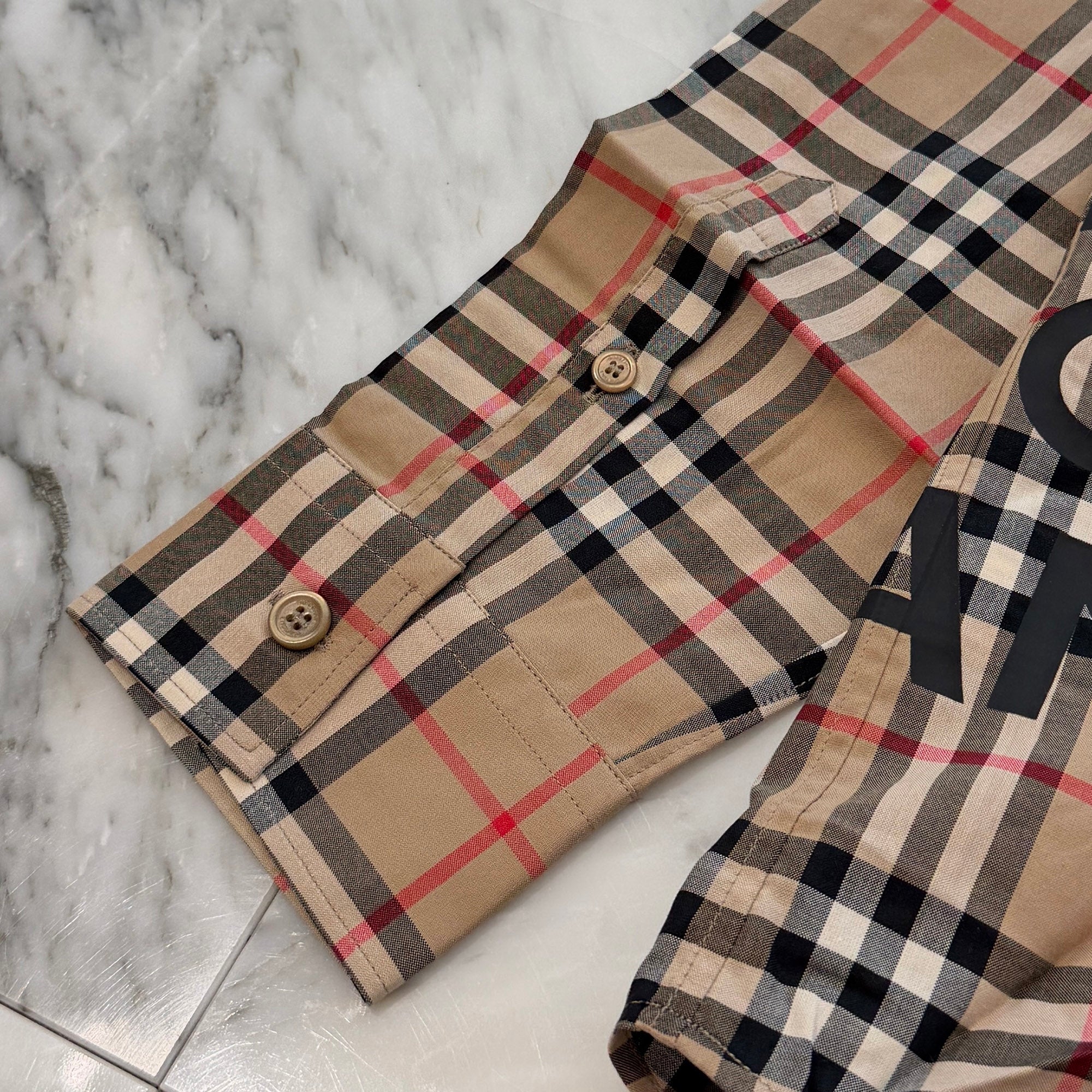 BURBERRY 2019AW Bold Logo Print Checked Cotton Long Sleeve Shirt 8017567 Size M バーバリーボールドロゴプリント チェックド ロングスリーブ シャツ サイズM