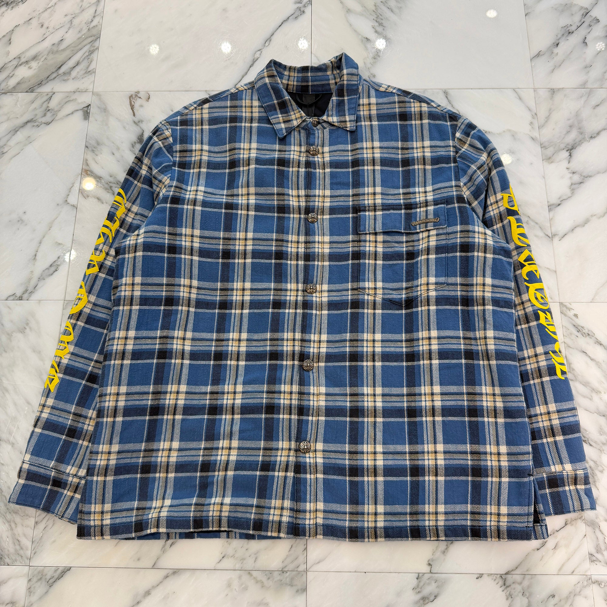 CHROME HEARTS Y NOT Cross Ball Button Check Shirt Jacket Size XL クロムハーツ ワイノット クロスボールボタン チェック シャツ ジャケット サイズXL