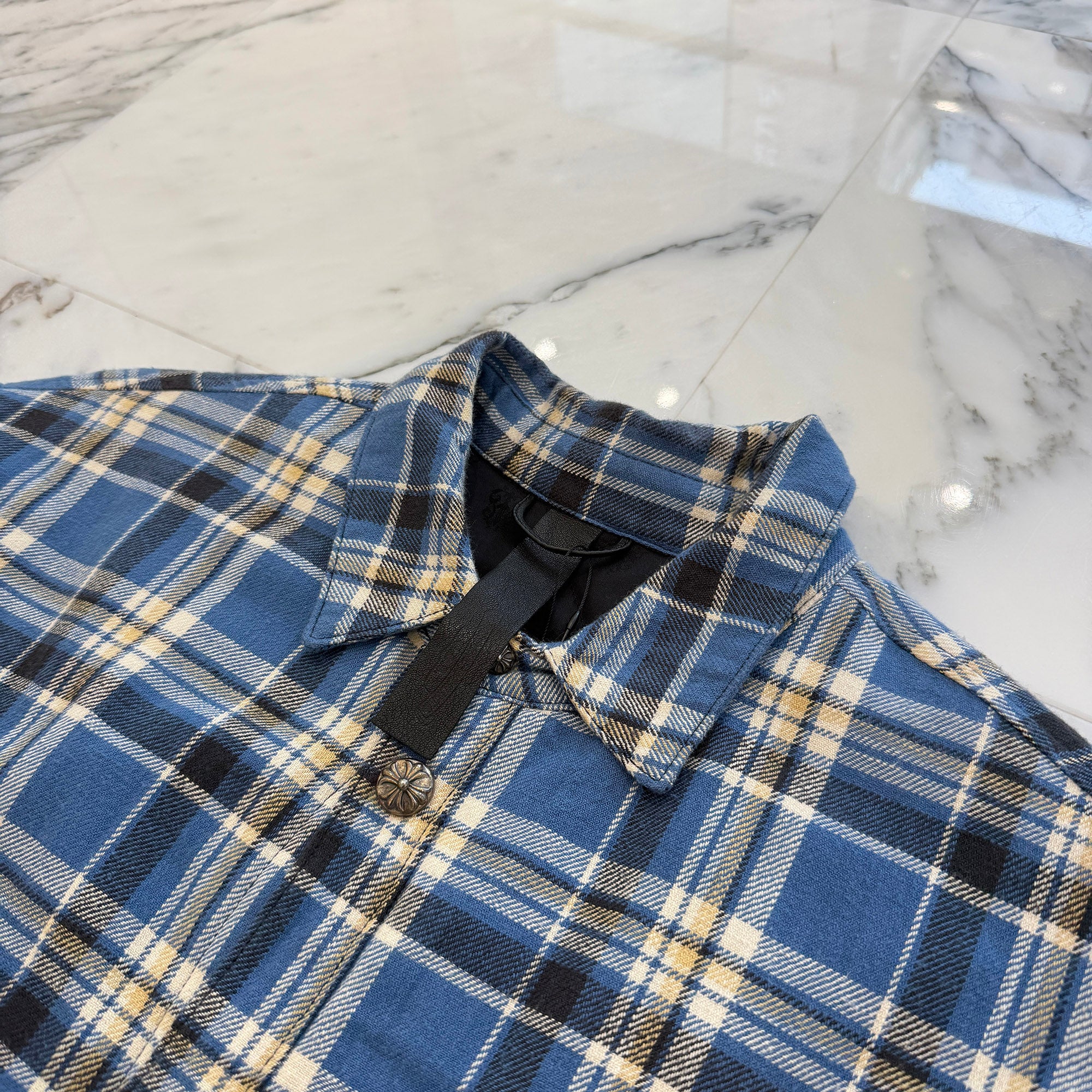 CHROME HEARTS Y NOT Cross Ball Button Check Shirt Jacket Size XL クロムハーツ ワイノット クロスボールボタン チェック シャツ ジャケット サイズXL