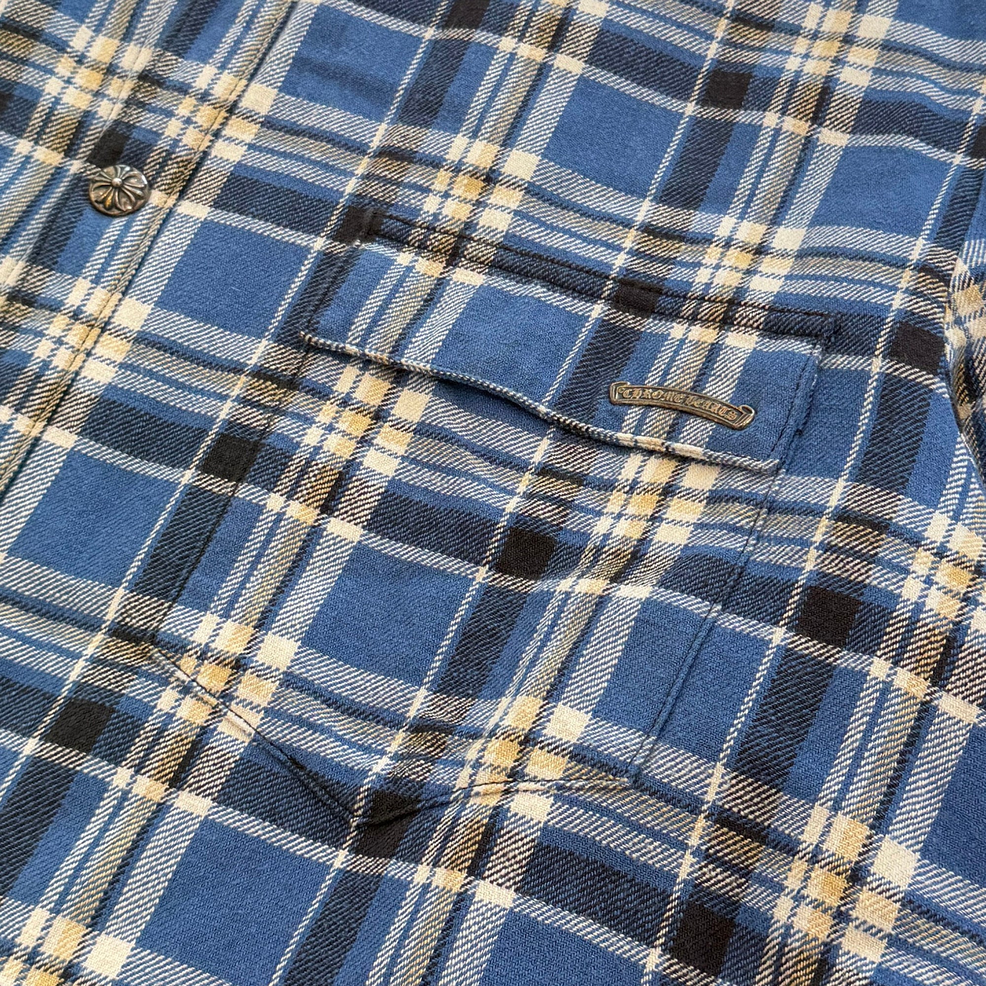 CHROME HEARTS Y NOT Cross Ball Button Check Shirt Jacket Size XL クロムハーツ ワイノット クロスボールボタン チェック シャツ ジャケット サイズXL