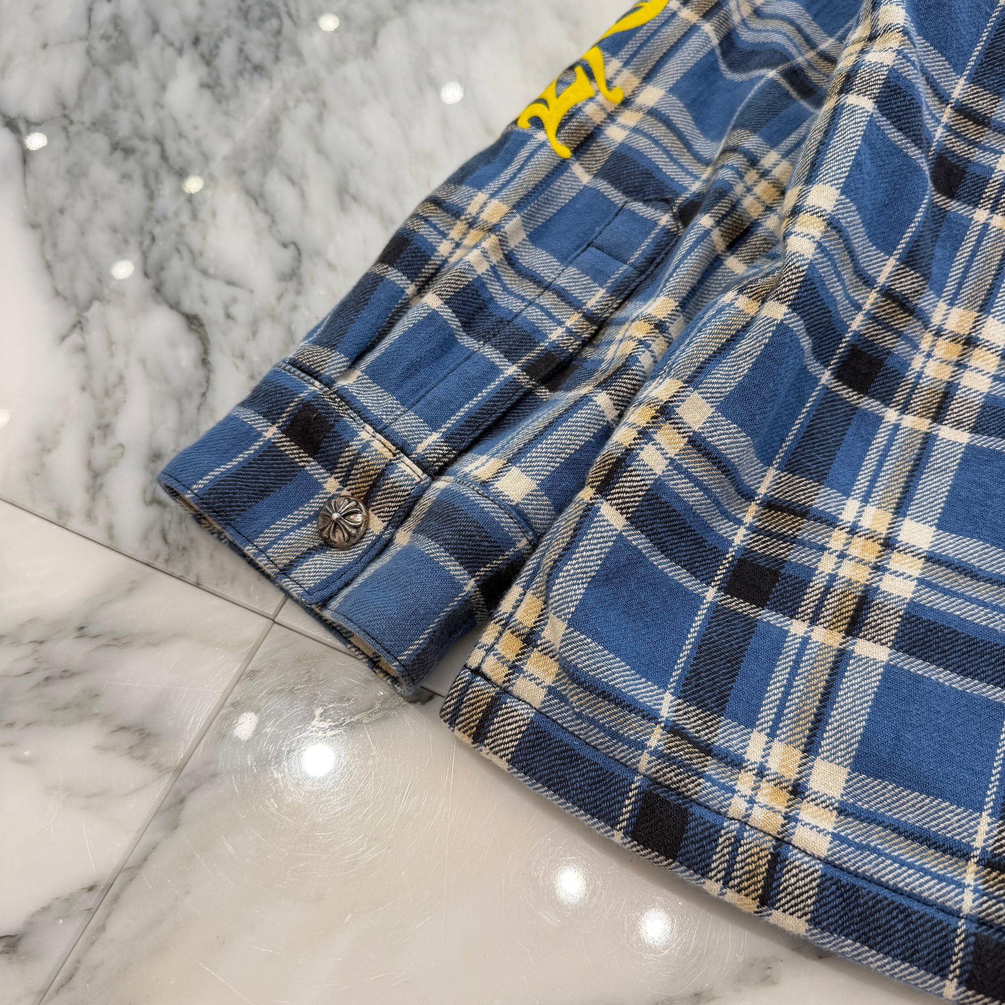 CHROME HEARTS Y NOT Cross Ball Button Check Shirt Jacket Size XL クロムハーツ ワイノット クロスボールボタン チェック シャツ ジャケット サイズXL