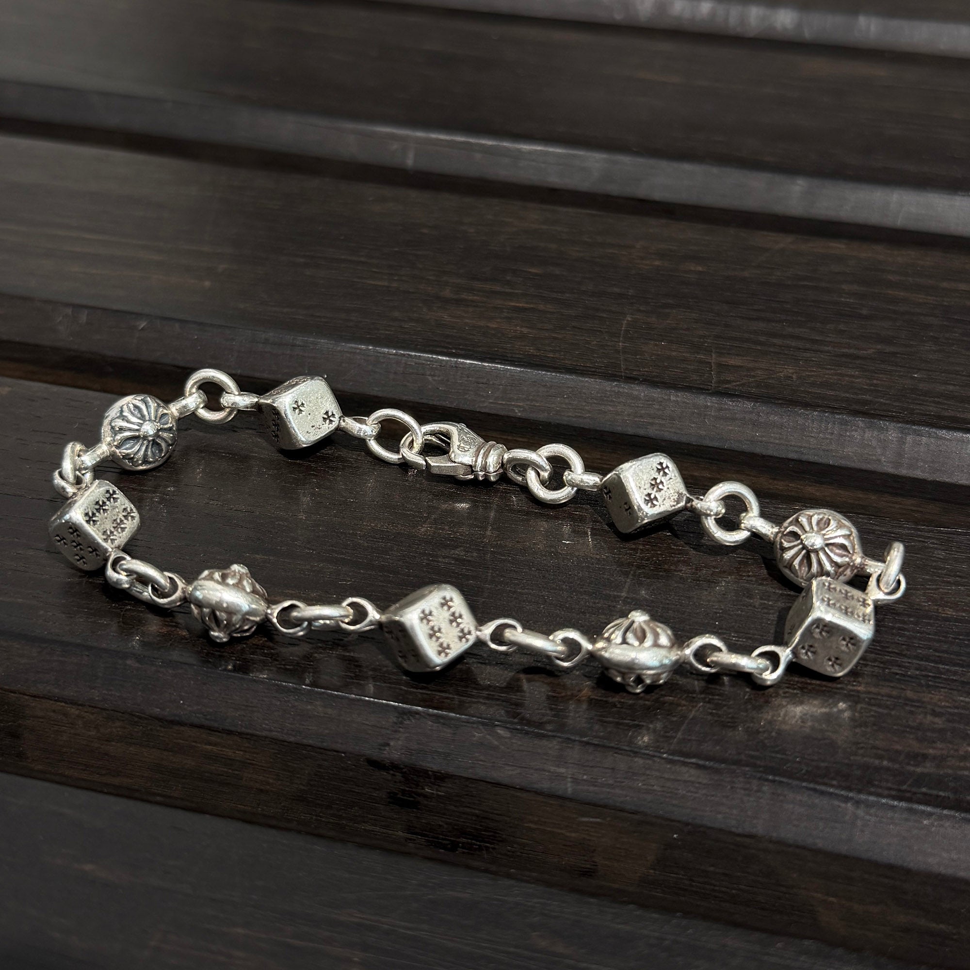 CHROME HEARTS DICE Cross Ball Silver Bracelet Size 9 LINK クロムハーツ ダイス クロスボール シルバー ブレスレット サイズ9リンク