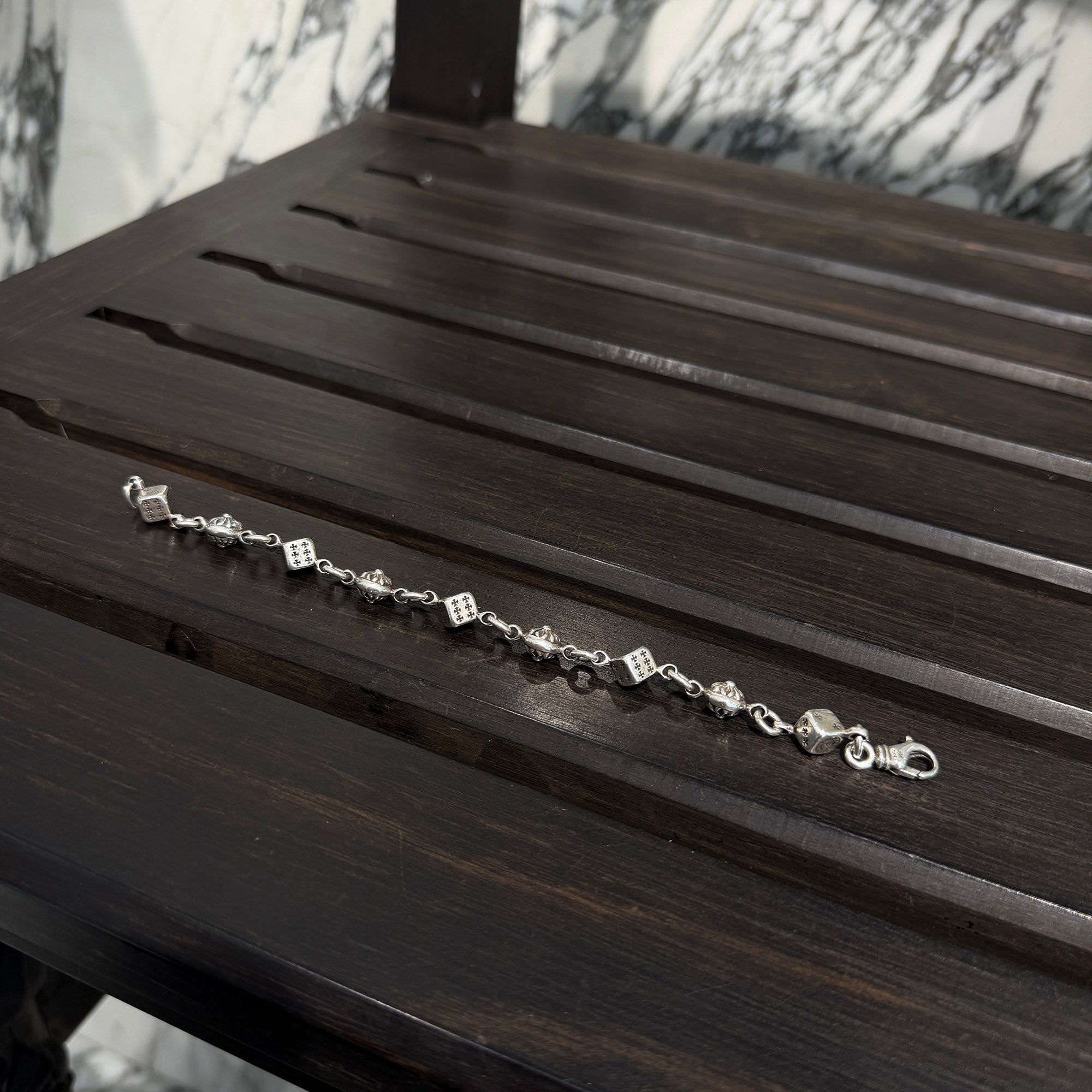 CHROME HEARTS DICE Cross Ball Silver Bracelet Size 9 LINK クロムハーツ ダイス クロスボール シルバー ブレスレット サイズ9リンク