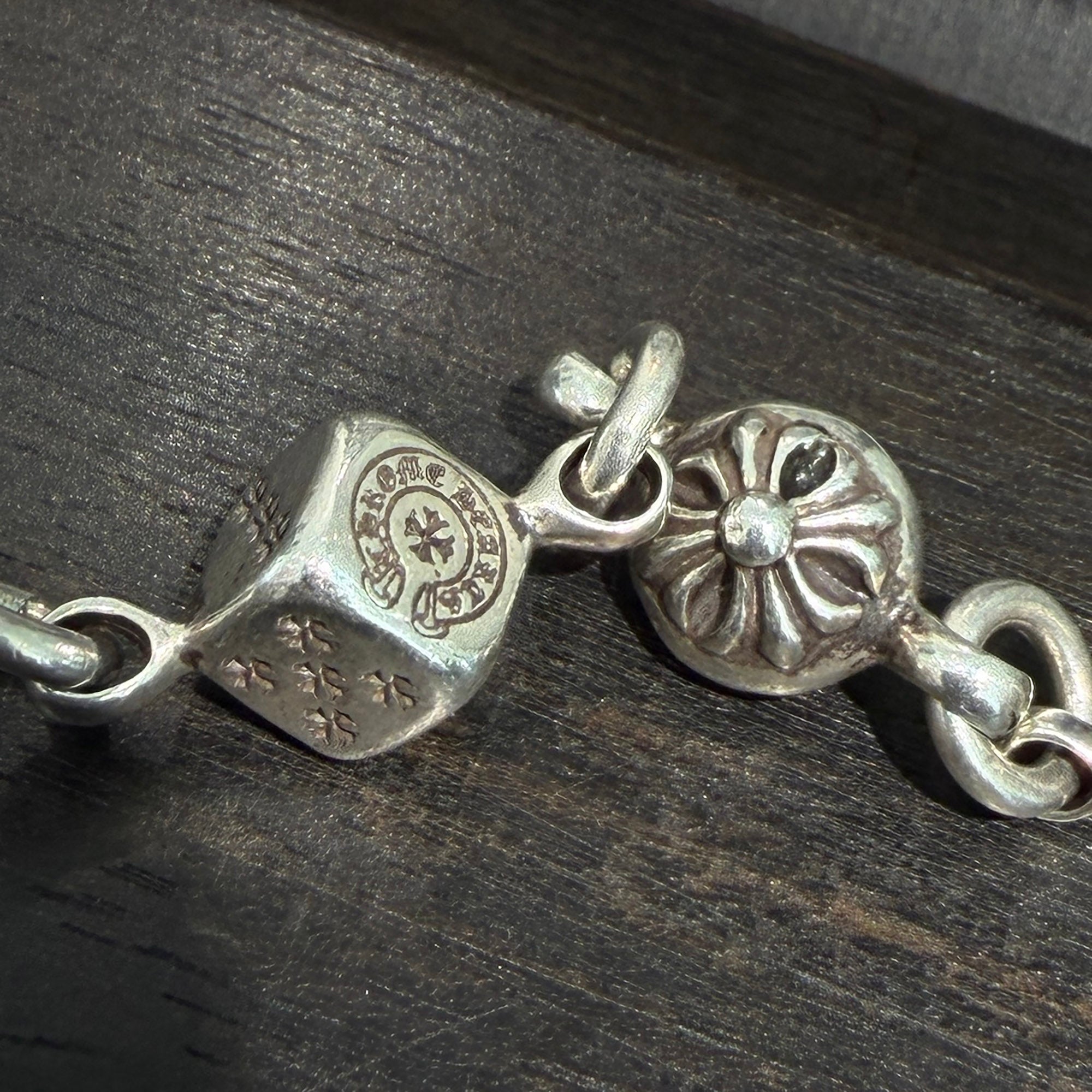 CHROME HEARTS DICE Cross Ball Silver Bracelet Size 9 LINK クロムハーツ ダイス クロスボール シルバー ブレスレット サイズ9リンク