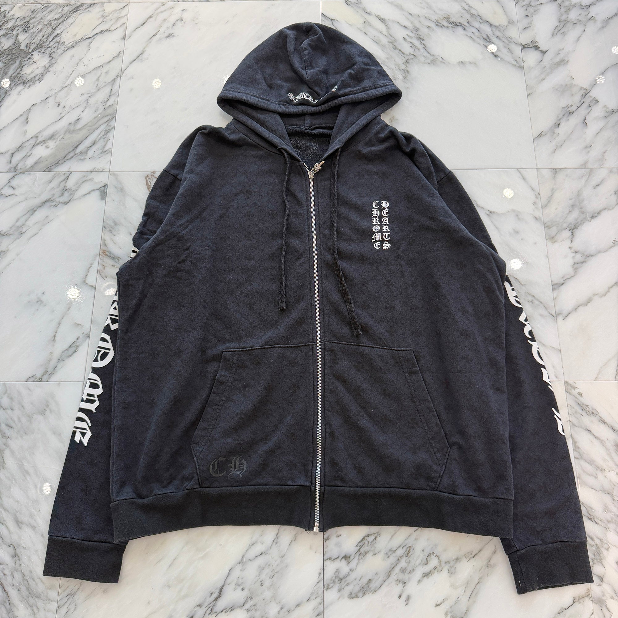 CHROME HEARTS Vertical Logo CH Plus Fuck You Zip Up Hoodie Size XL クロムハーツ ヴァーティカルロゴ CHプラス総柄 ファックユー ジップアップフーディ サイズXL