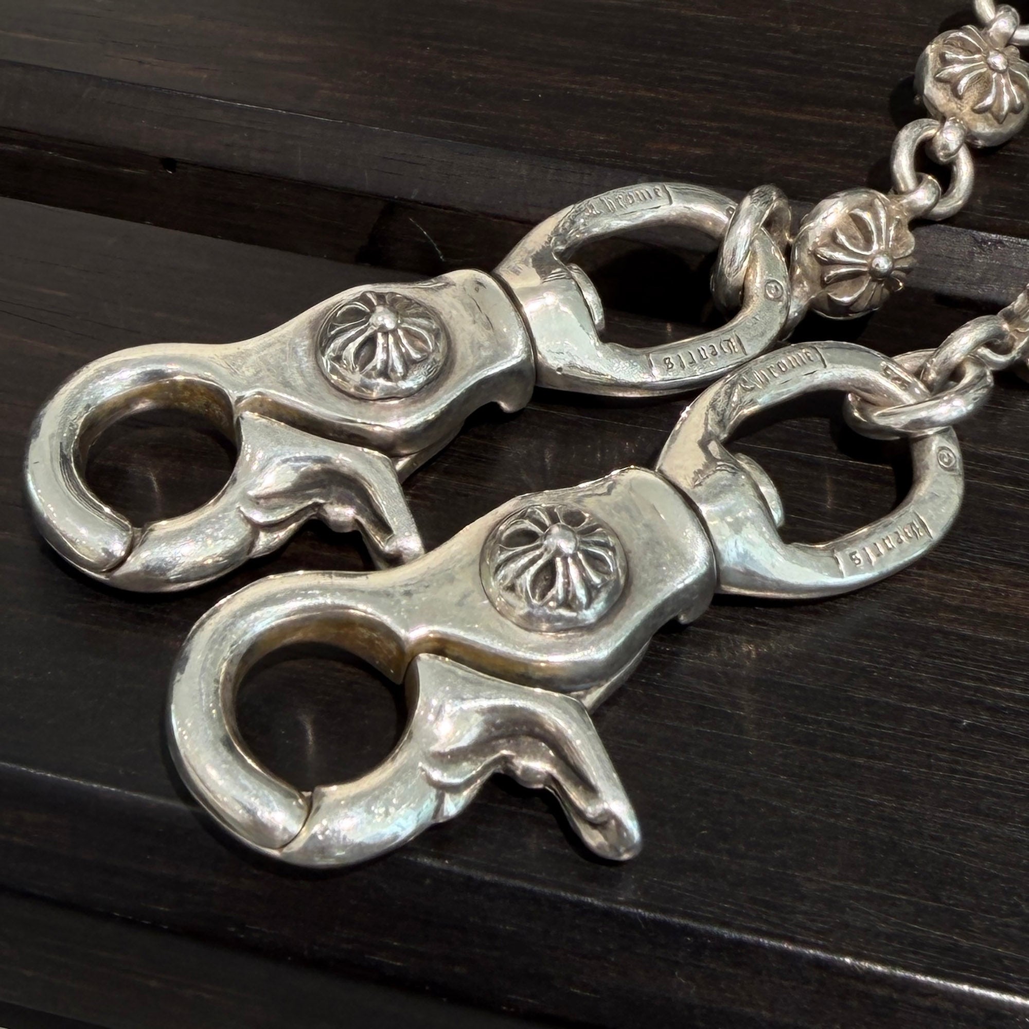 ウォレットチェーンシルバー925 クロスボール　2クリップ CHROME HEARTS 2CLIP Cross Ball Wallet Chain クロムハーツ 2クリップ