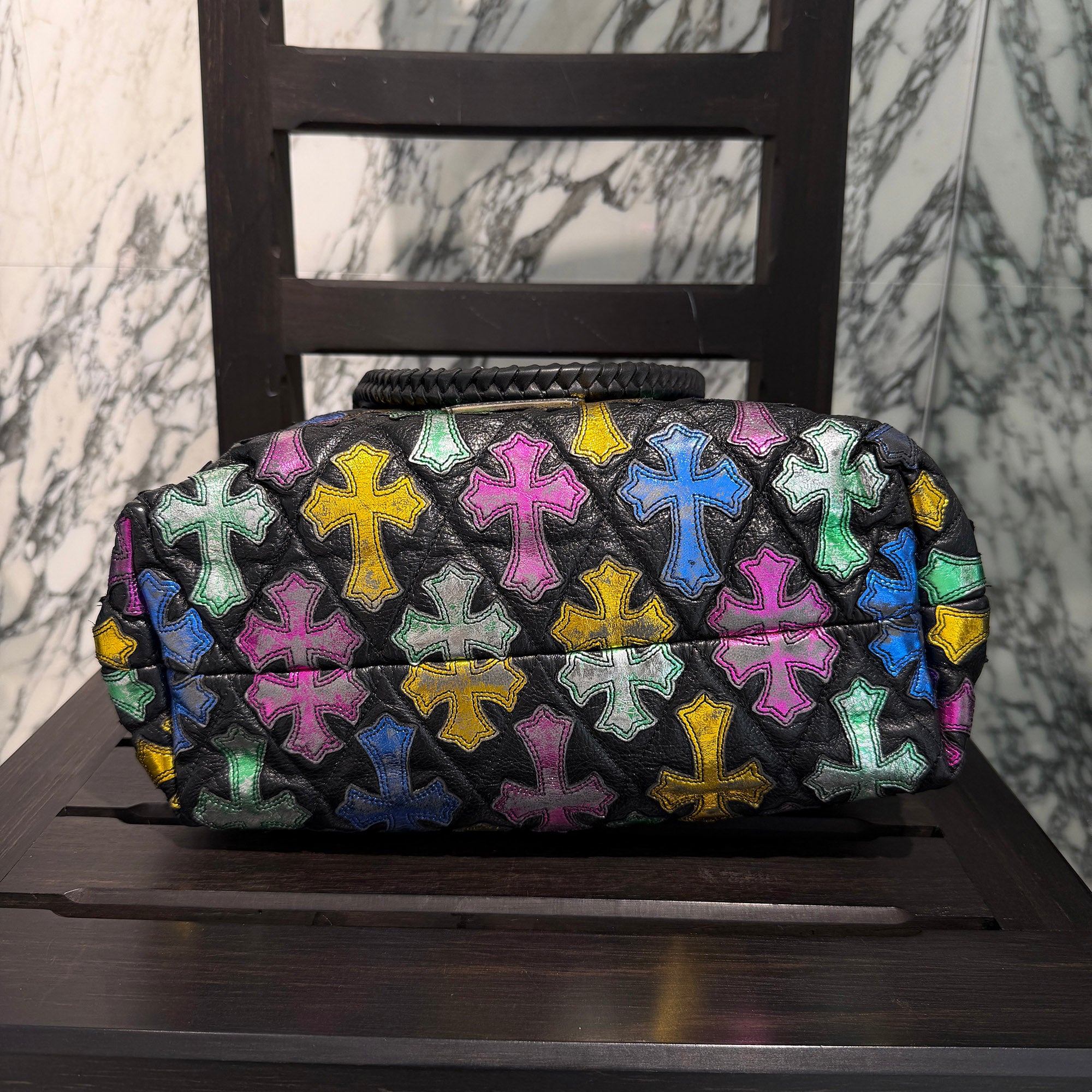 CHROME HEARTS Multi Color Cemetery Cross Patch Leather Tote Bag クロムハーツ マルチカラー セメタリークロスパッチ レザートートバッグ