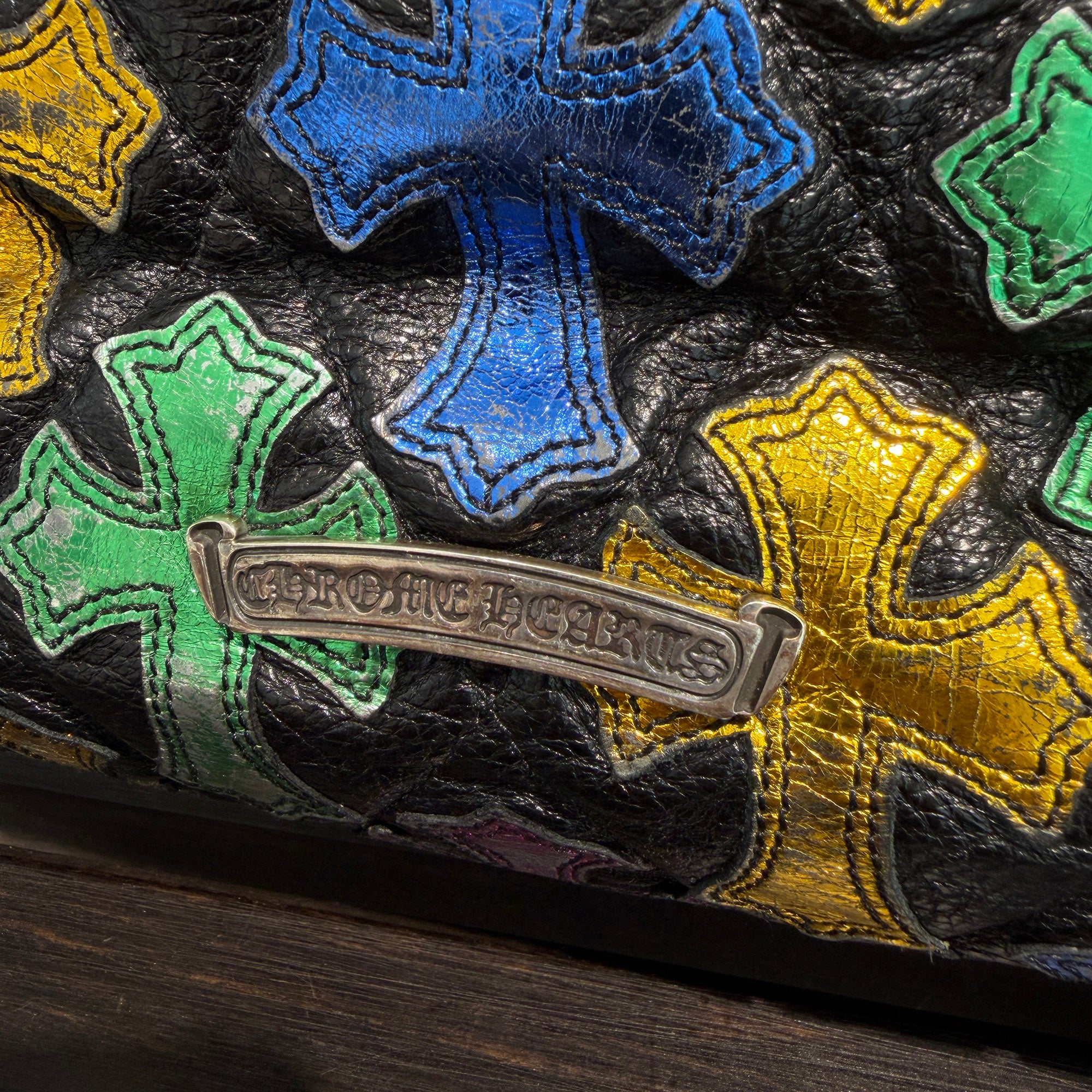 CHROME HEARTS Multi Color Cemetery Cross Patch Leather Tote Bag クロムハーツ マルチカラー セメタリークロスパッチ レザートートバッグ