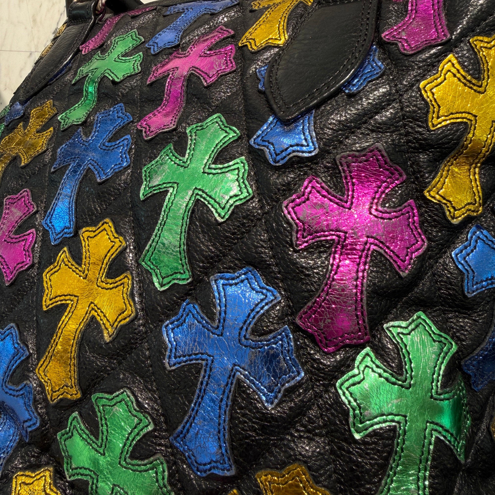 CHROME HEARTS Multi Color Cemetery Cross Patch Leather Tote Bag クロムハーツ マルチカラー セメタリークロスパッチ レザートートバッグ