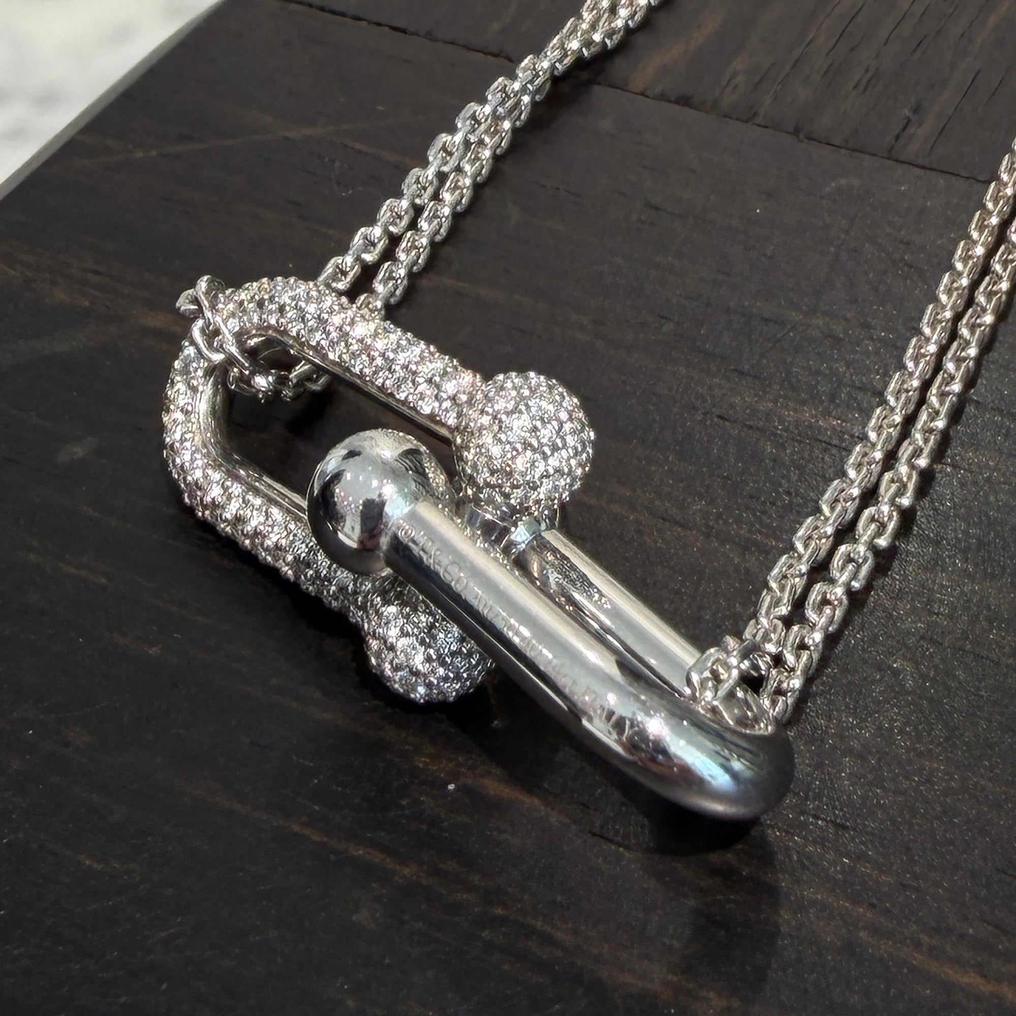 Tiffany Co. Hard Wear Large Double Link Pendant Necklace Pave Diamond 70353091 Size 16 Inch ティファニー ハード ウェア ラージダブル リンク ペンダント ネックレス パヴェダイアモンド サイズ16インチ
